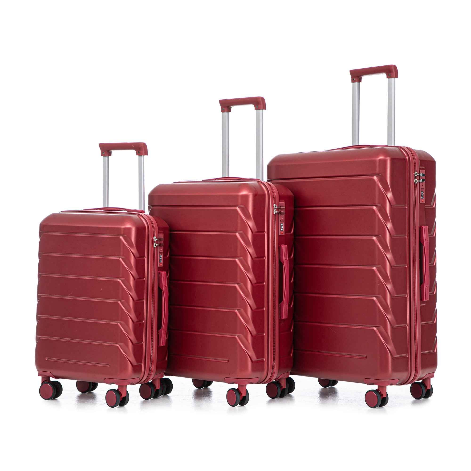 Set 3PCs 20'/24'/28' ABS Spinner Wheel Luggage, Matching Color, with Combination Lock - Wine Red