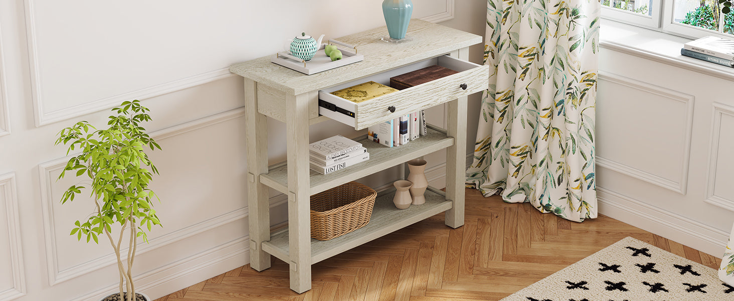 TREXM Retro Console Table with Drawer and Two Sturdy Shelves for Entryway, Living Room (Gray Wash)