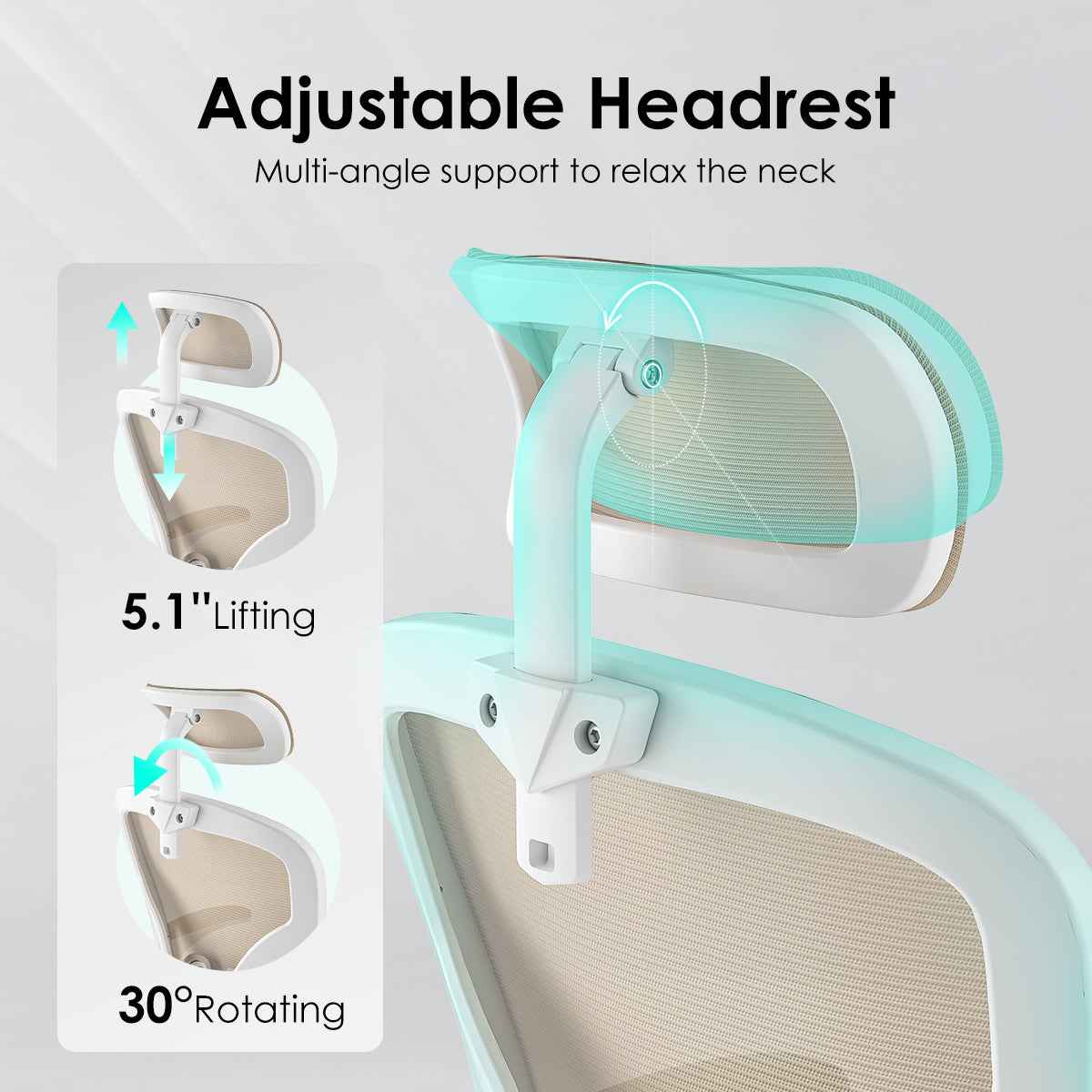 Ergonomic Office Chair, Home Office Desk Chair with Headrest, High Back Computer Chair with Armrests and Adjustable Lumbar Support for Home Office Study Room,White & Khaki