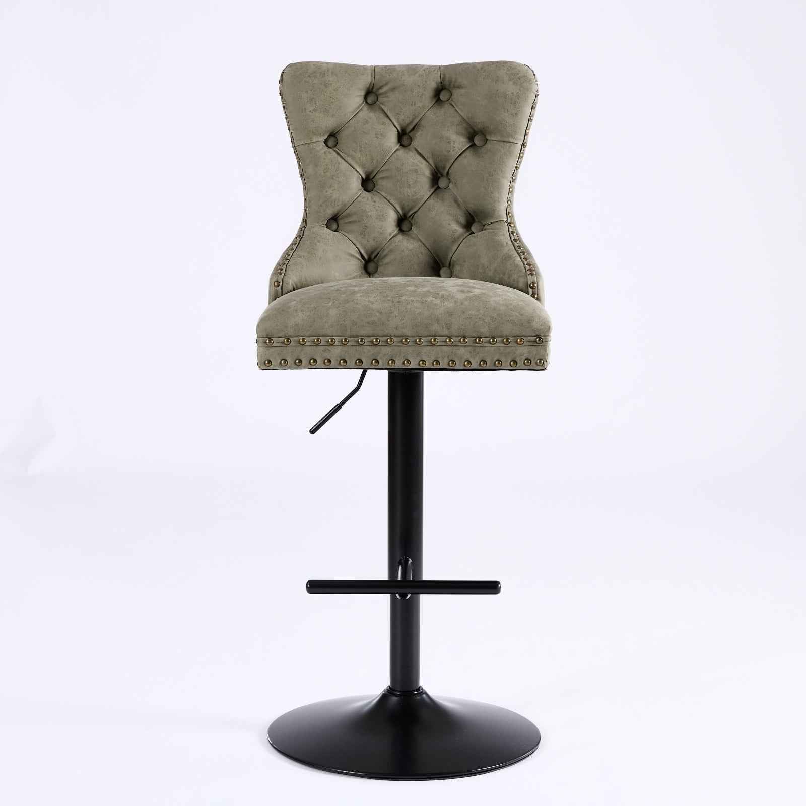 A&A Furniture,Aged and Retro PU Swivel Barstools Adjusatble Seat Height from 26-33 Inch, Modern Bar Stools with Backs Comfortable Tufted for Home Pub and Kitchen Island (Olive Green,Set of 2)