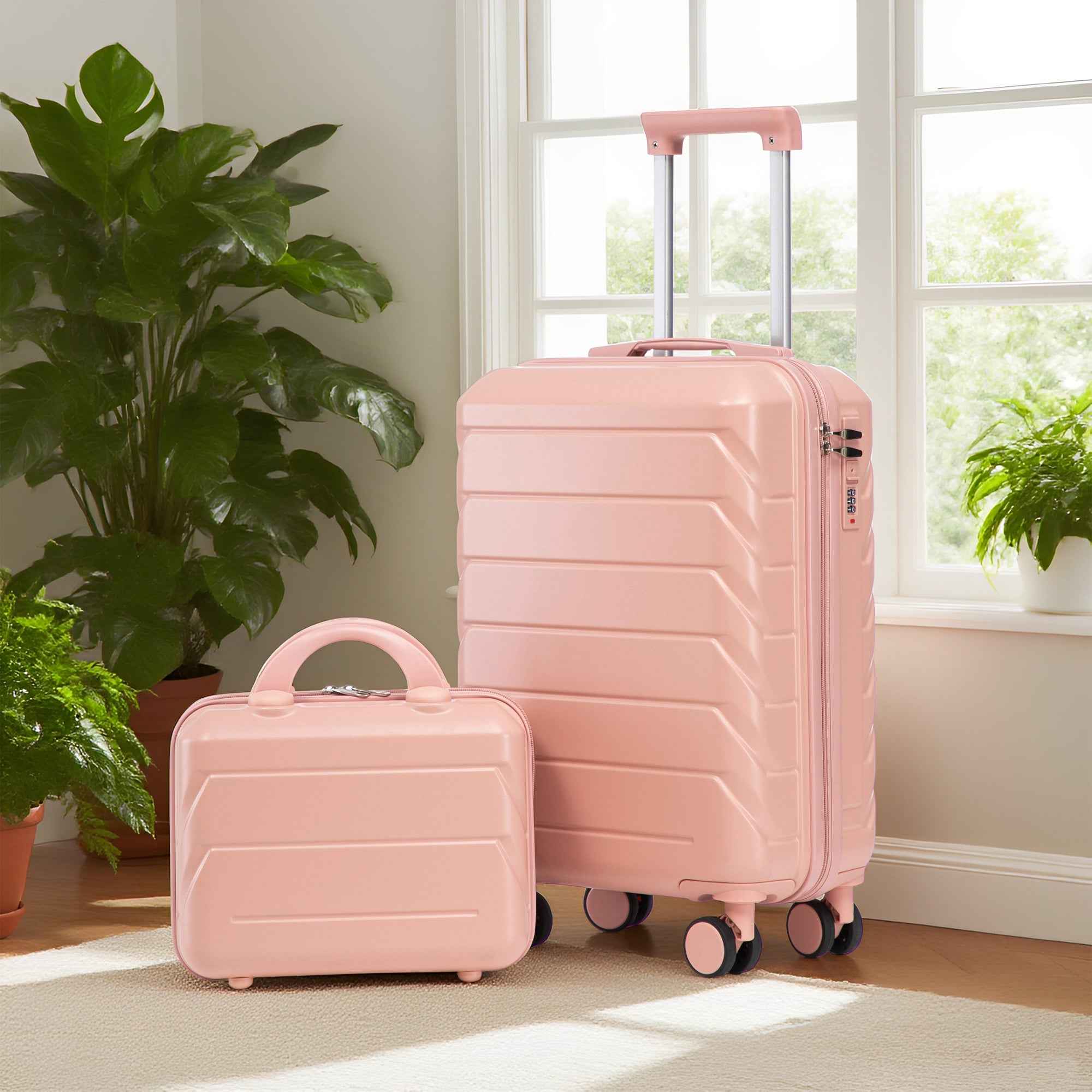 14'/20' 2 pcs/set in ABS Spinner Wheel Luggage, with Combination Lock,14' Cosmetic Case (Pink)