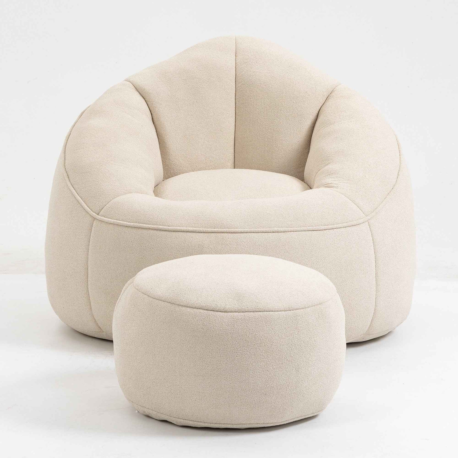 Bedding Bean Bag Sofa Chair with High-Pressure Foam and Footrest, Beige Microfiber