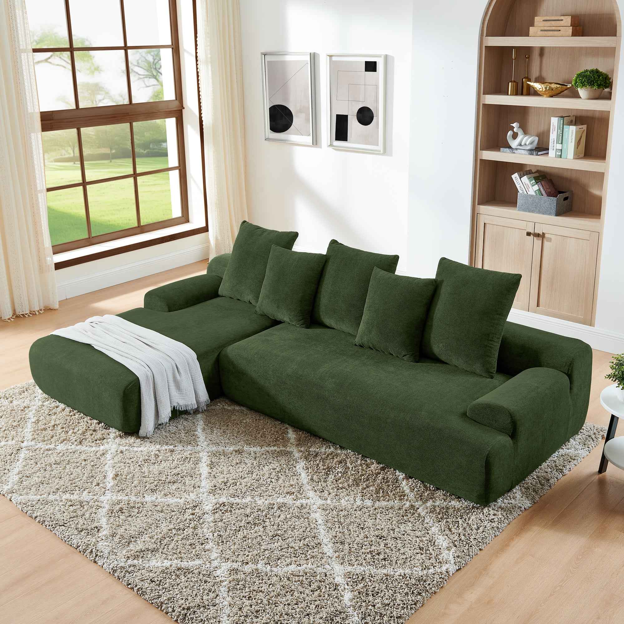 110.25x67'' Modern Upholstered L-Shape Sectional Sofa Couch, Modular Compressed Sofa with Free Combination for Living Room Bedroom, Melange Velvet, Green