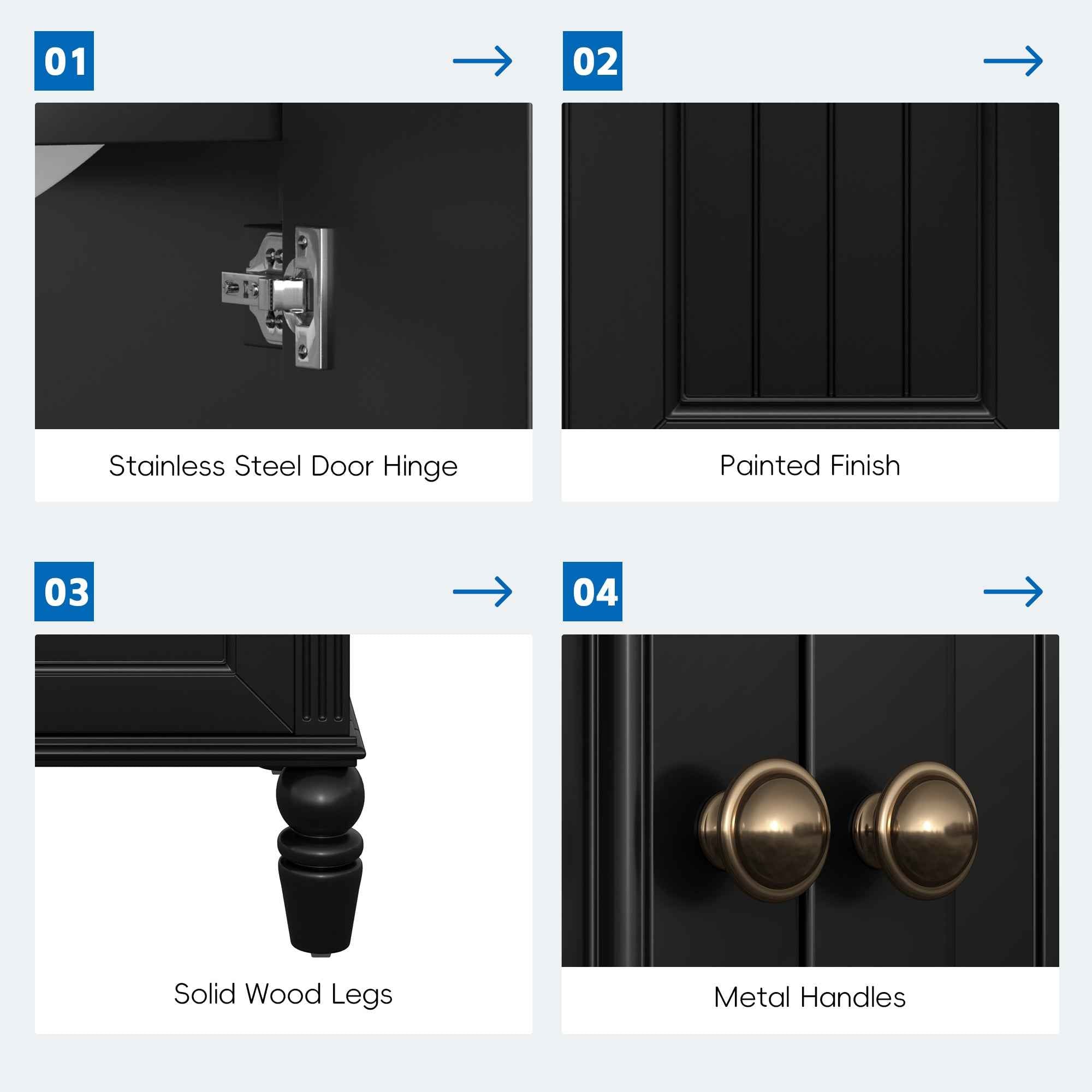 20' Bathroom Vanity with Sink, Bathroom Cabinet with Two Doors, Magnetic Door Stopper and  Adiustable Foot Pads, A Drawer, Black