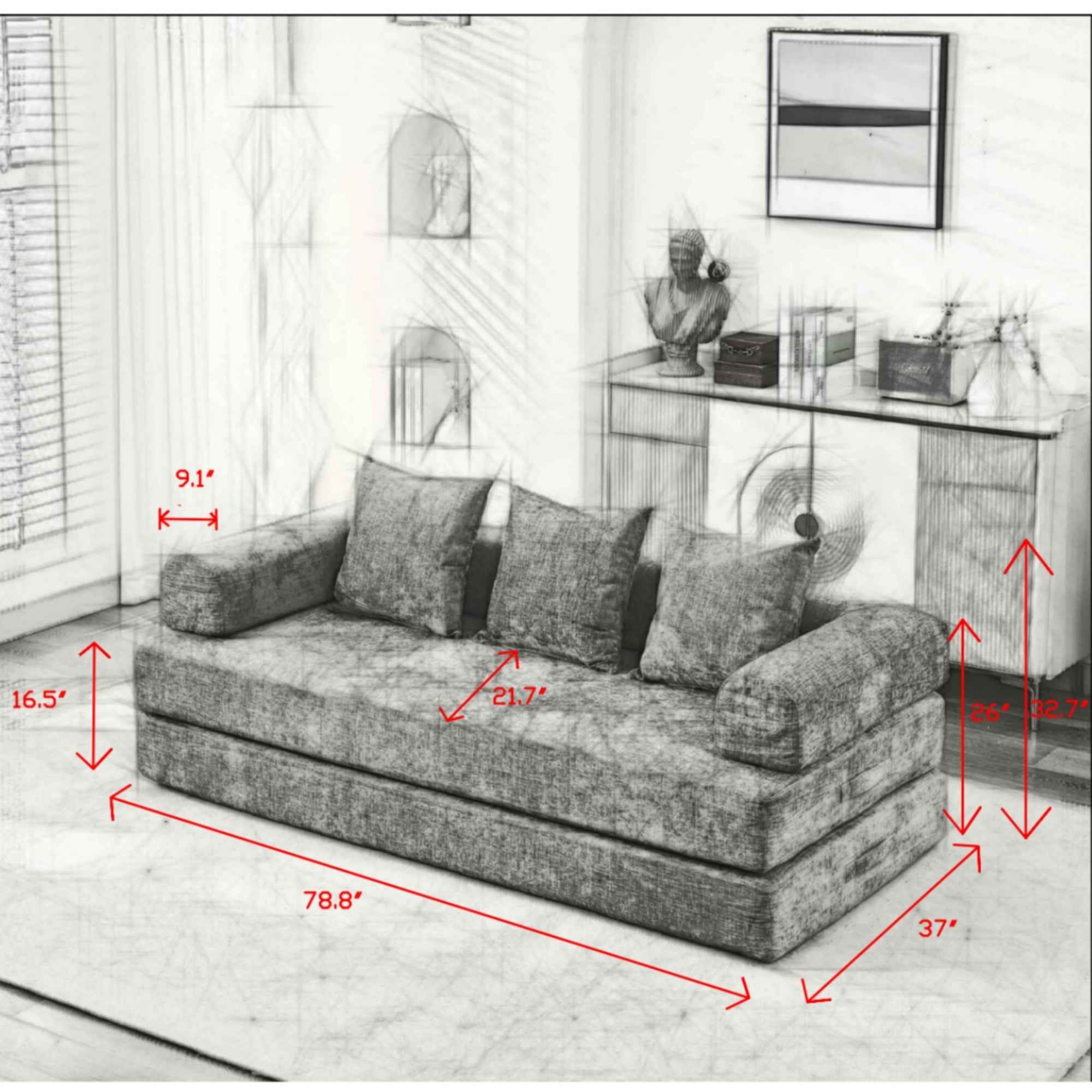 Comfy Convertible Folding Mattress Couch, Floor Sofa Bed, Chenille Floor Sofa with Armrest, Floor Sofa Lounge Couch for Living Room Bedroom Lounge Studio-Green