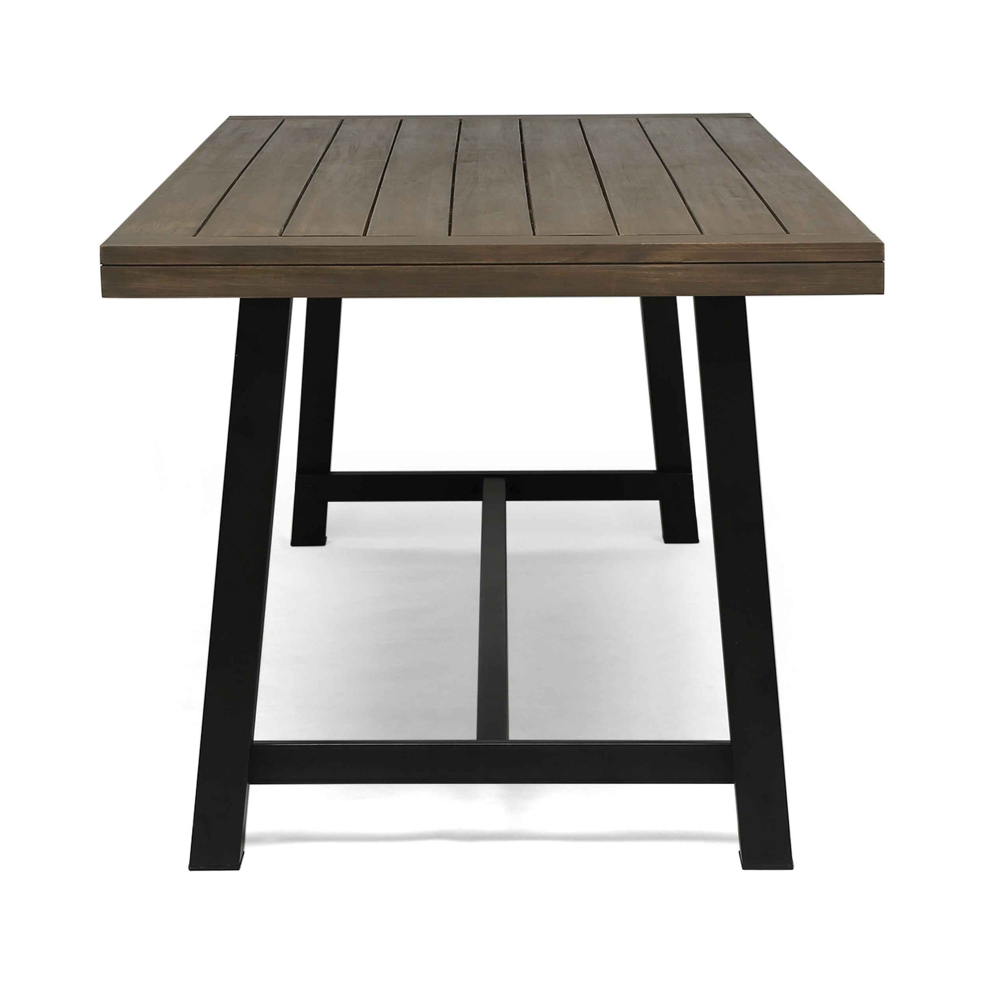Modern Industrial Outdoor Acacia Wood Dining Table with Grey/Rustic Metal Frame