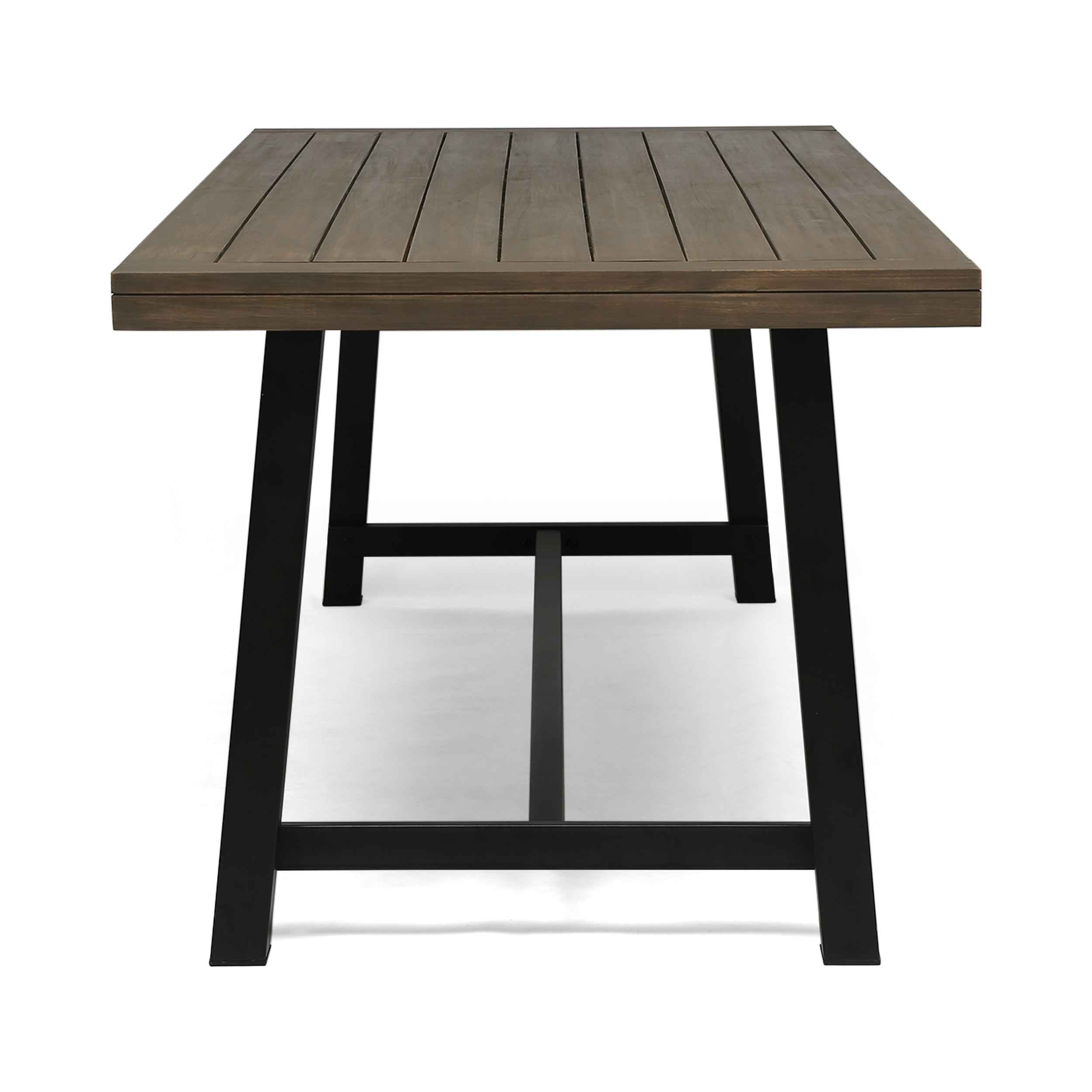 Modern Industrial Outdoor Acacia Wood Dining Table with Grey/Rustic Metal Frame