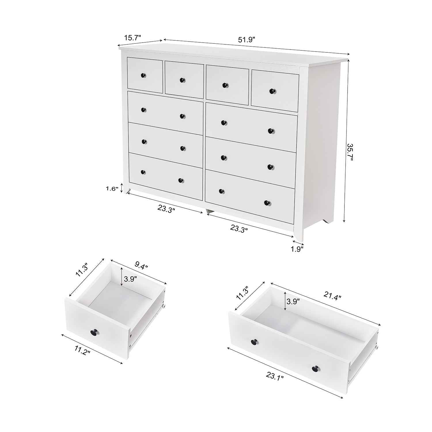 Modern White 9-Drawer Dresser for Bedroom - Ample Storage Wide Chest, Sturdy & Safe