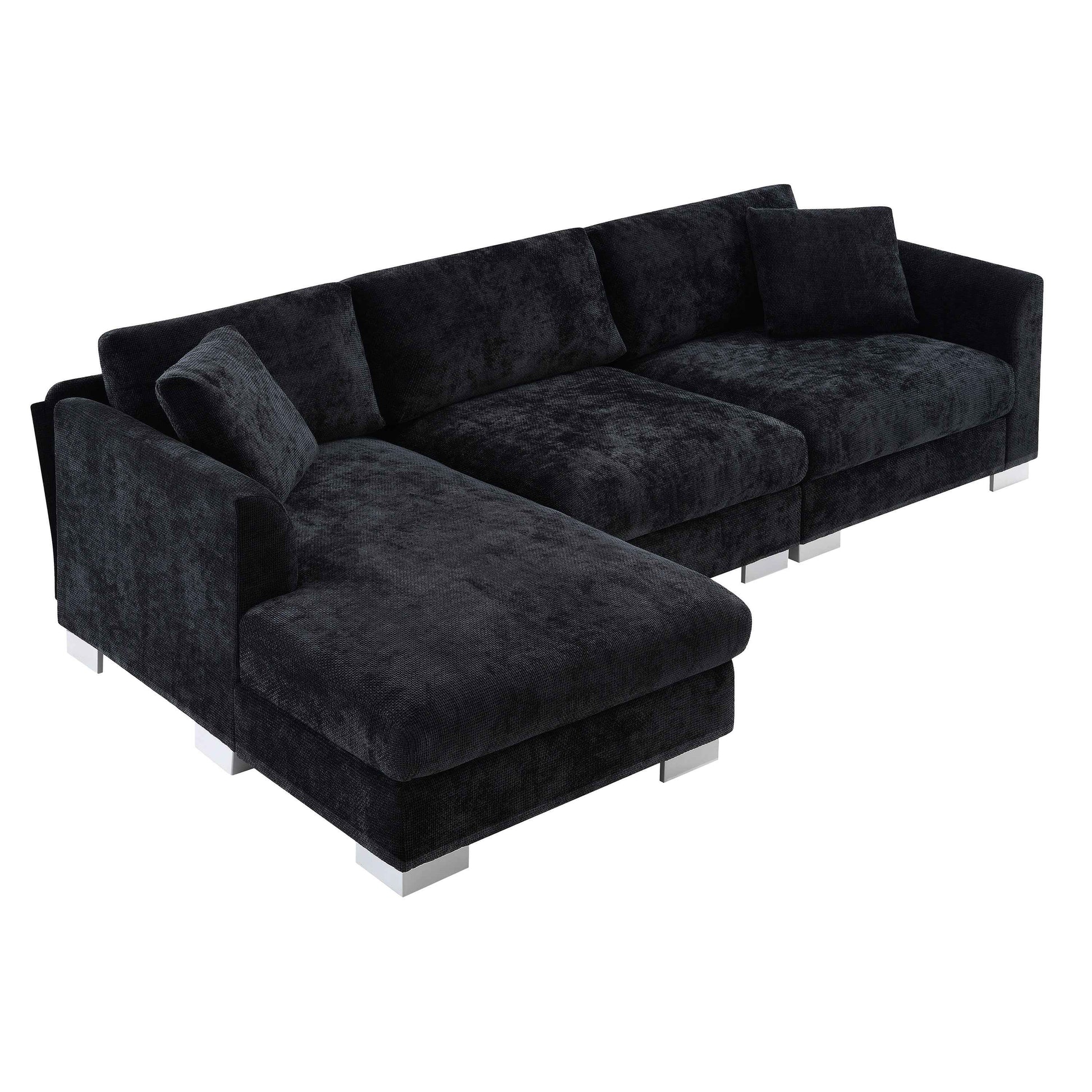 Modern Cloud L-Shaped Sectional Sofa with Chaise, Chenille Fabric, 3 Colors, 96*56 inches