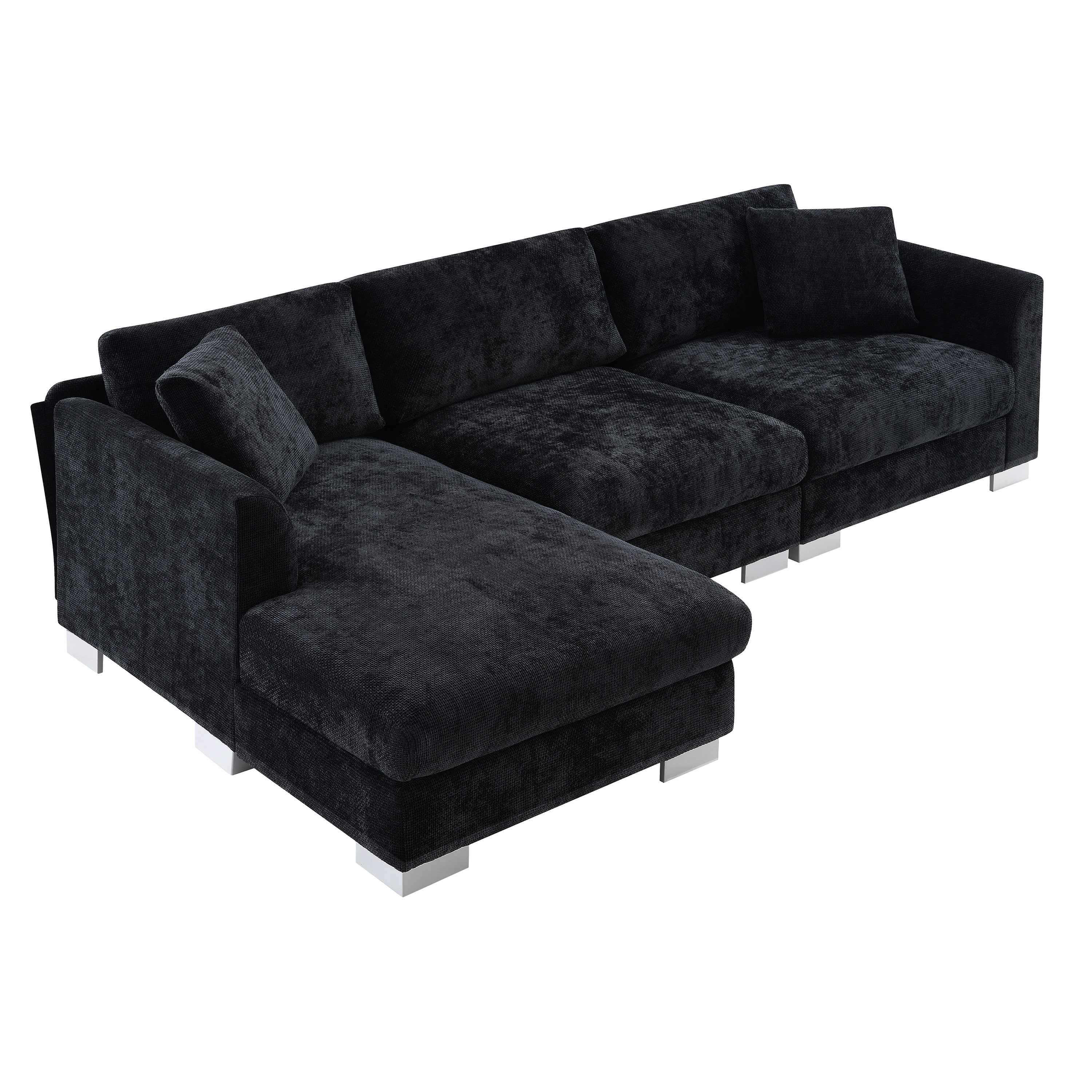 Modern Cloud L-Shaped Sectional Sofa with Chaise, Chenille Fabric, 3 Colors, 96*56 inches