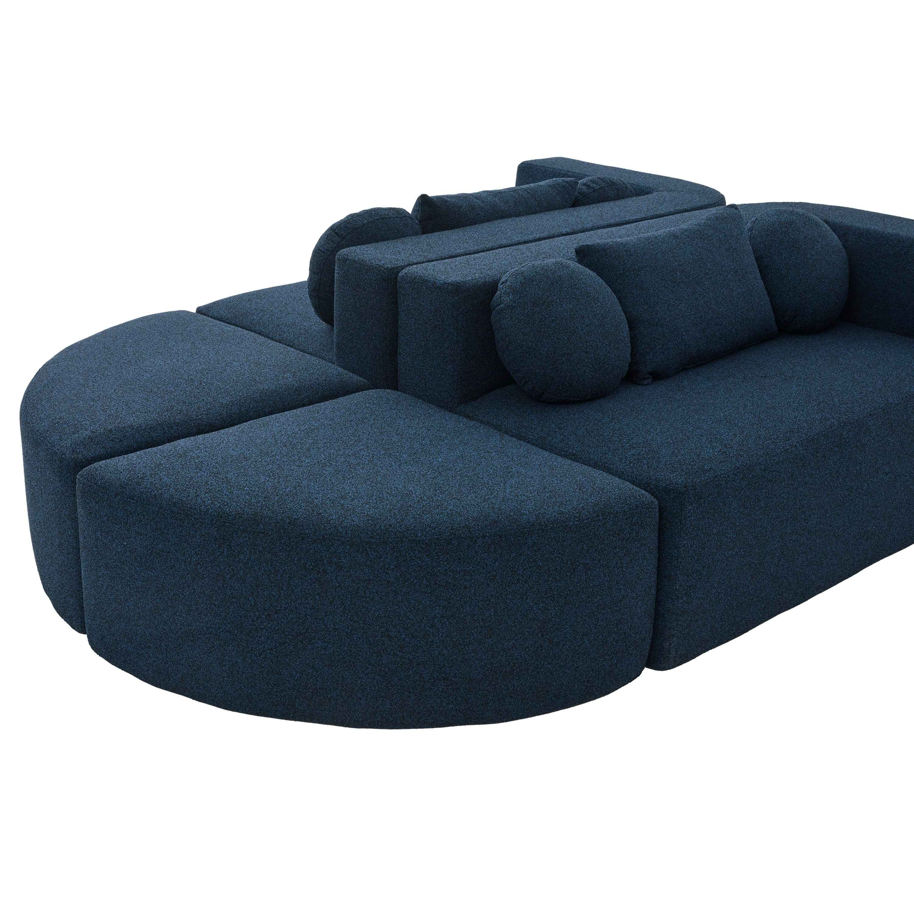 Boneless Couch Modular Sectional Sofa with Deep Seating and Curved Design in Blue Boucle, 114.9 Inches