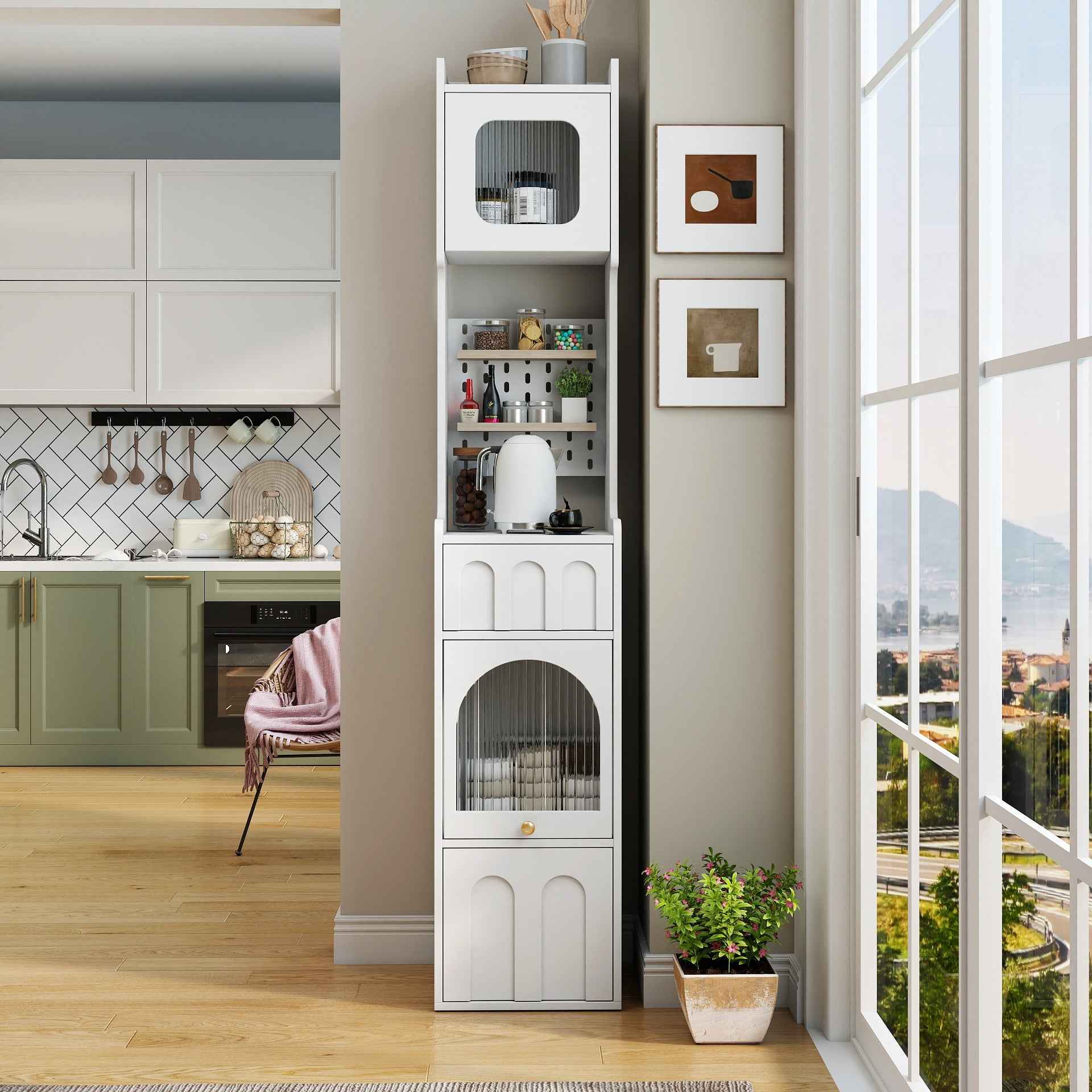 70.87' H Tall Bathroom Storage Cabinet with 1 Doors and 2 Drawer, Narrow Storage Unit, Floor Cabinet for Bathroom, Living Room, Entryway, Kitchen, White