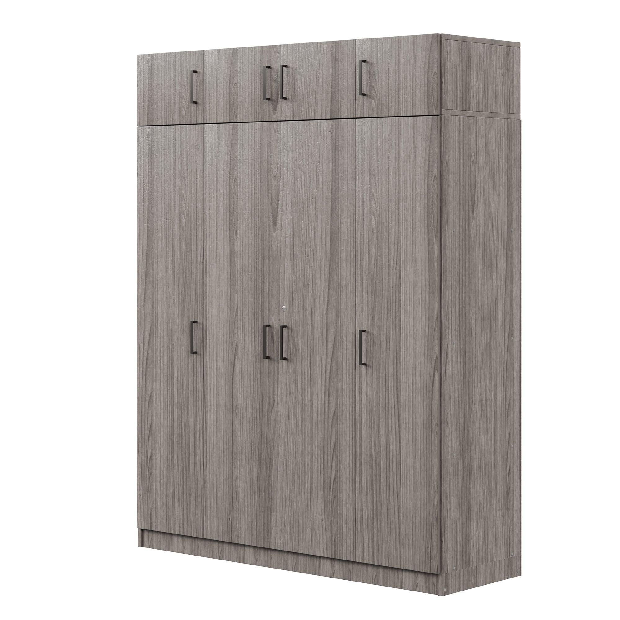 4-Door Wardrobe with 1 Drawer and Top Cabinet , Gray