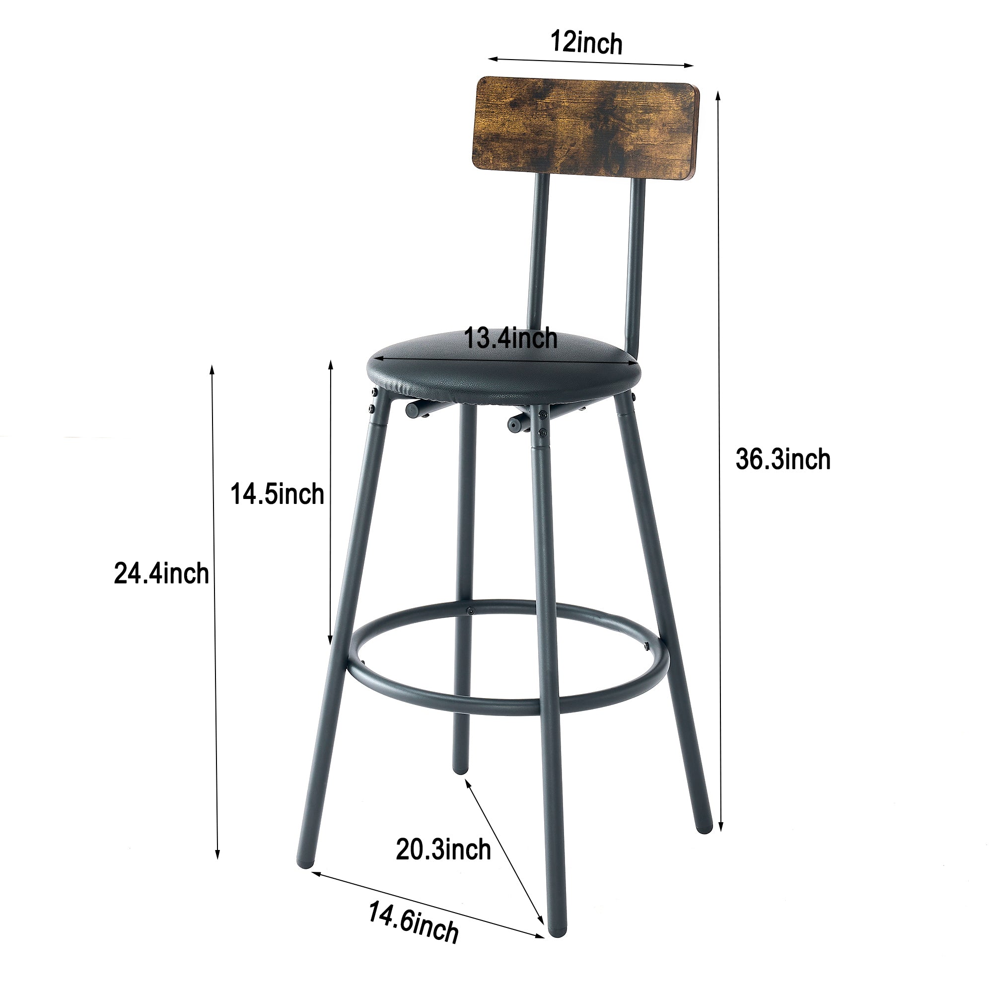 Wood Top Metal Base side table  Industrial Bar Table with two chair--Adjustable table base Bistro Whiskey Pub Table,47.44"W x 15.75"D x 35.43"H