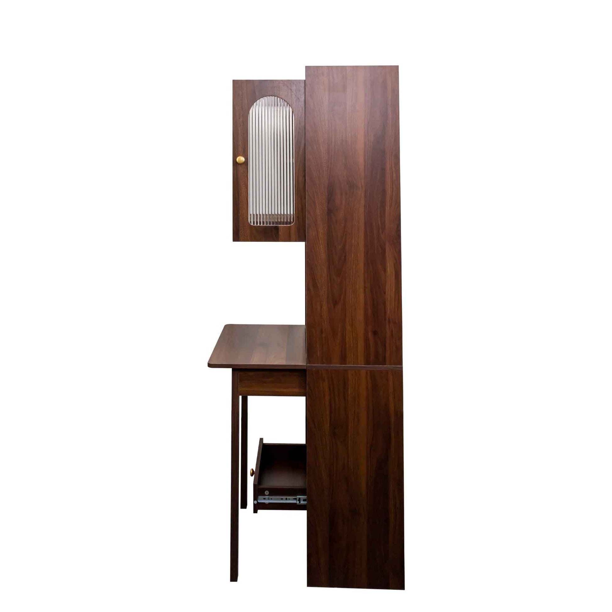 Fold-Out Convertible Writing Table,  Desk Cabinet with shelf and drawer Multi-Function Home Office Workstation