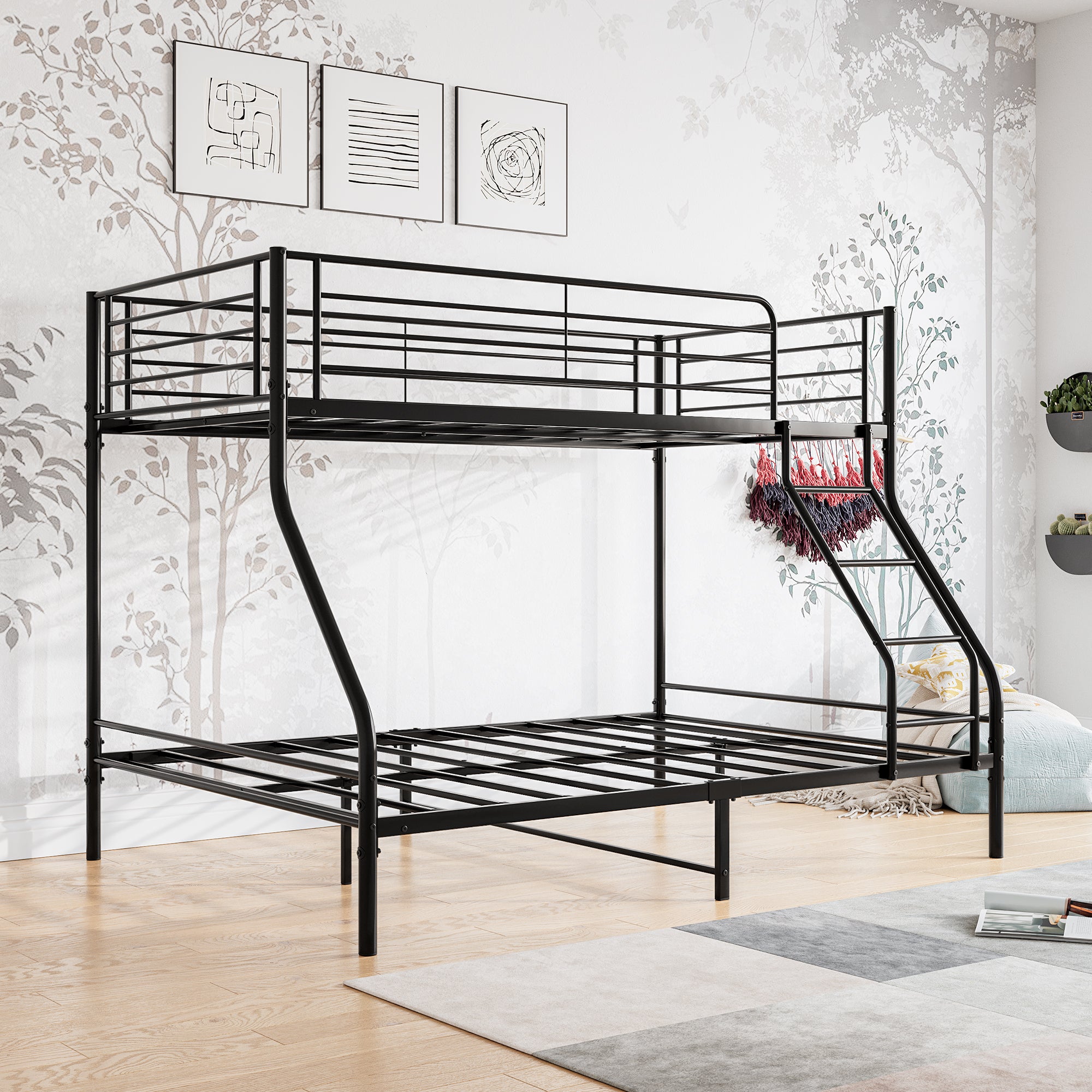 Heavy Duty Twin-Over-Full Metal Bunk Bed, Easy Assembly with Enhanced Upper-Level Guardrail, Black - Abrihome