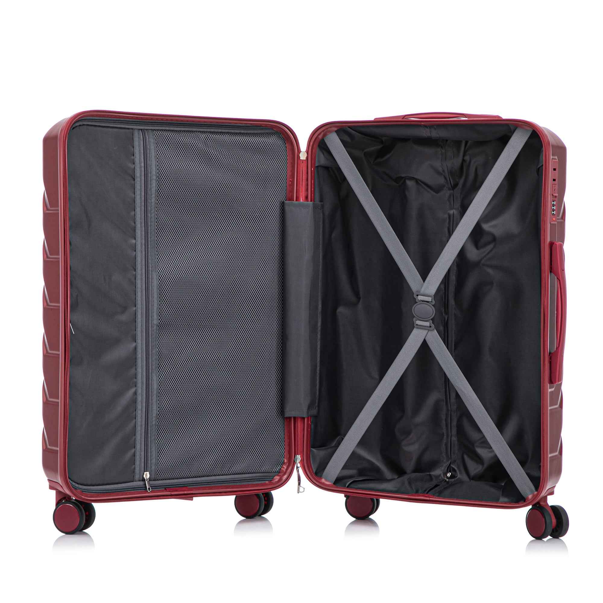 Set 3PCs 20'/24'/28' ABS Spinner Wheel Luggage, Matching Color, with Combination Lock - Wine Red