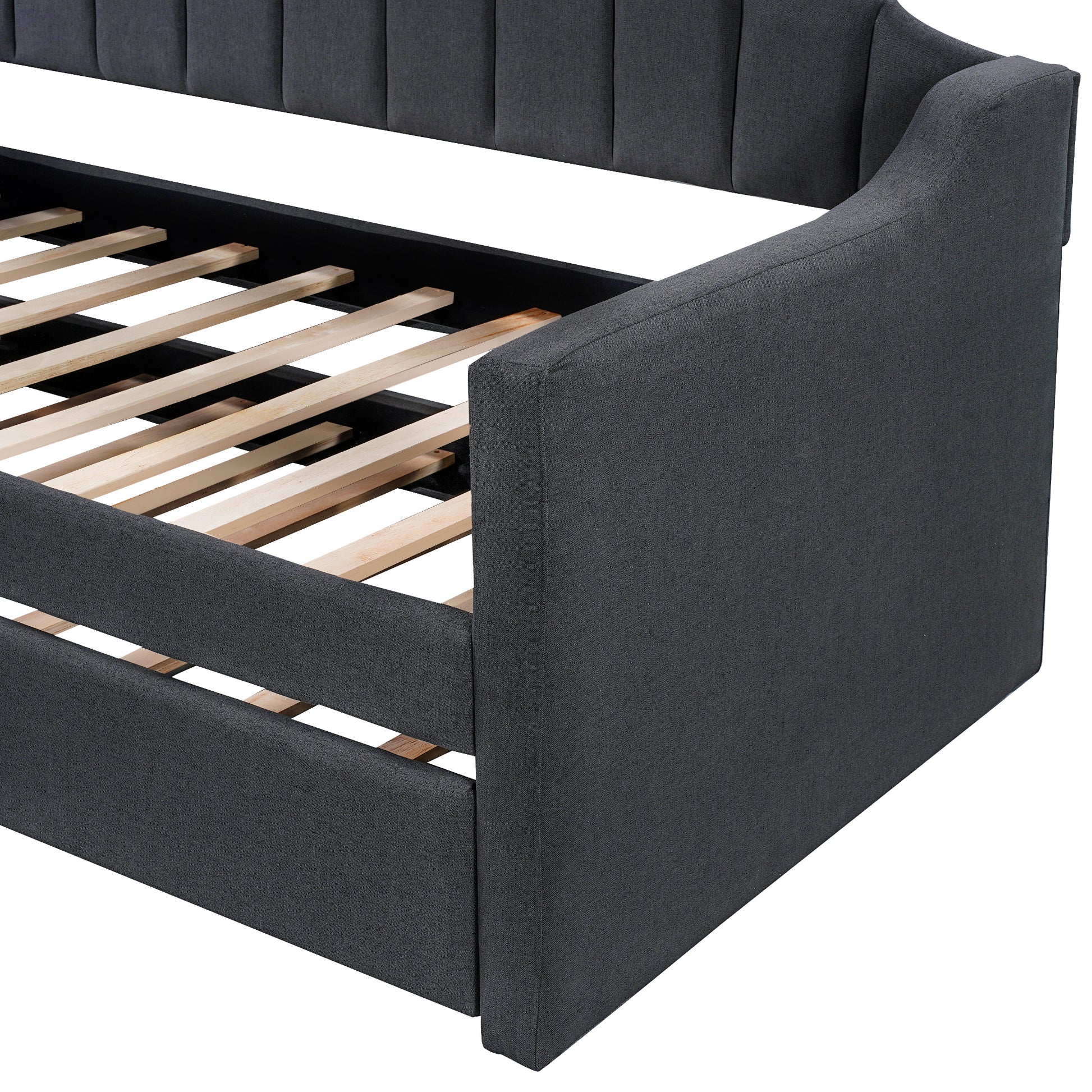 Upholstered Twin Daybed with Trundle,Black - Abrihome