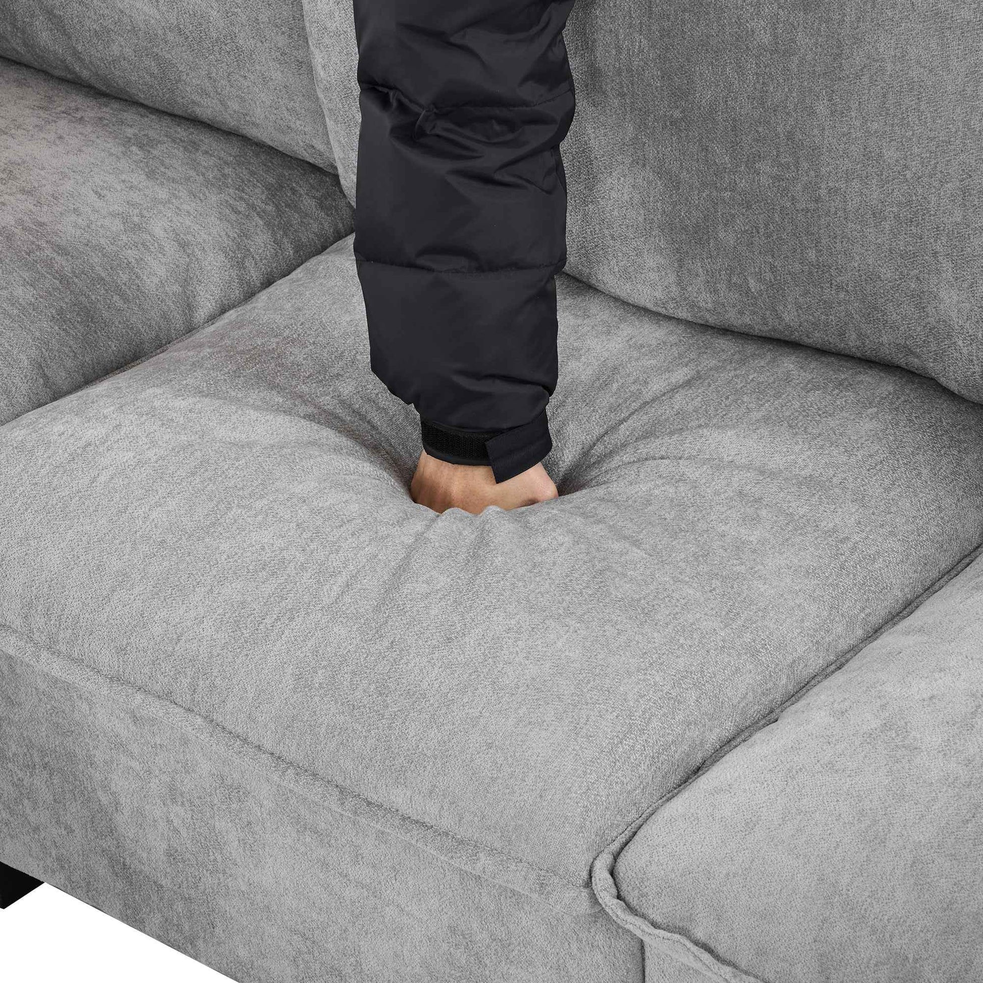 Modular 90' U-shaped Sectional Sofa with Movable Ottoman and Hidden Charging Coffee Table, Grey, Chenille