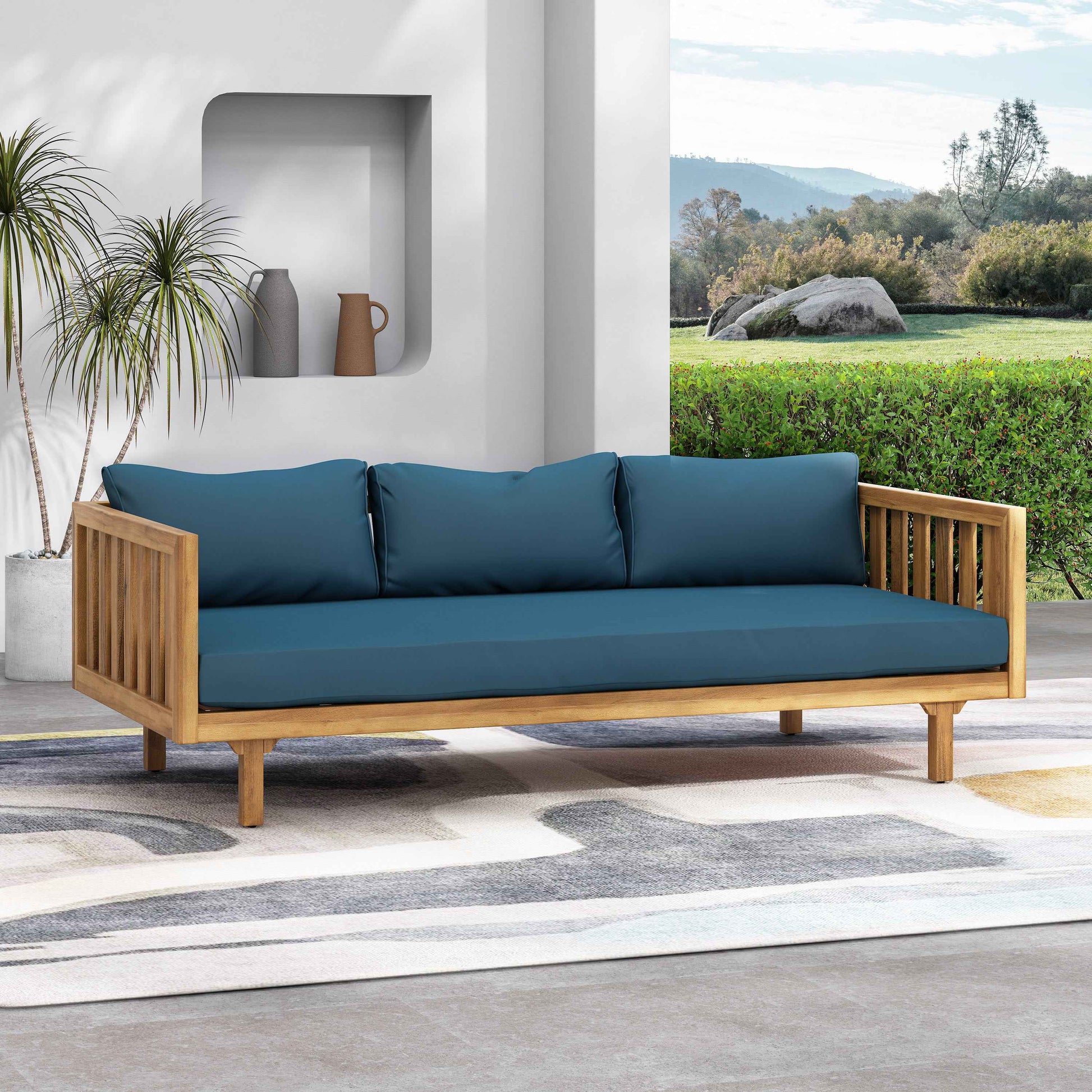 Claremont 3 Seater Daybed Teak Acacia Wood Water-Resistant Cushions