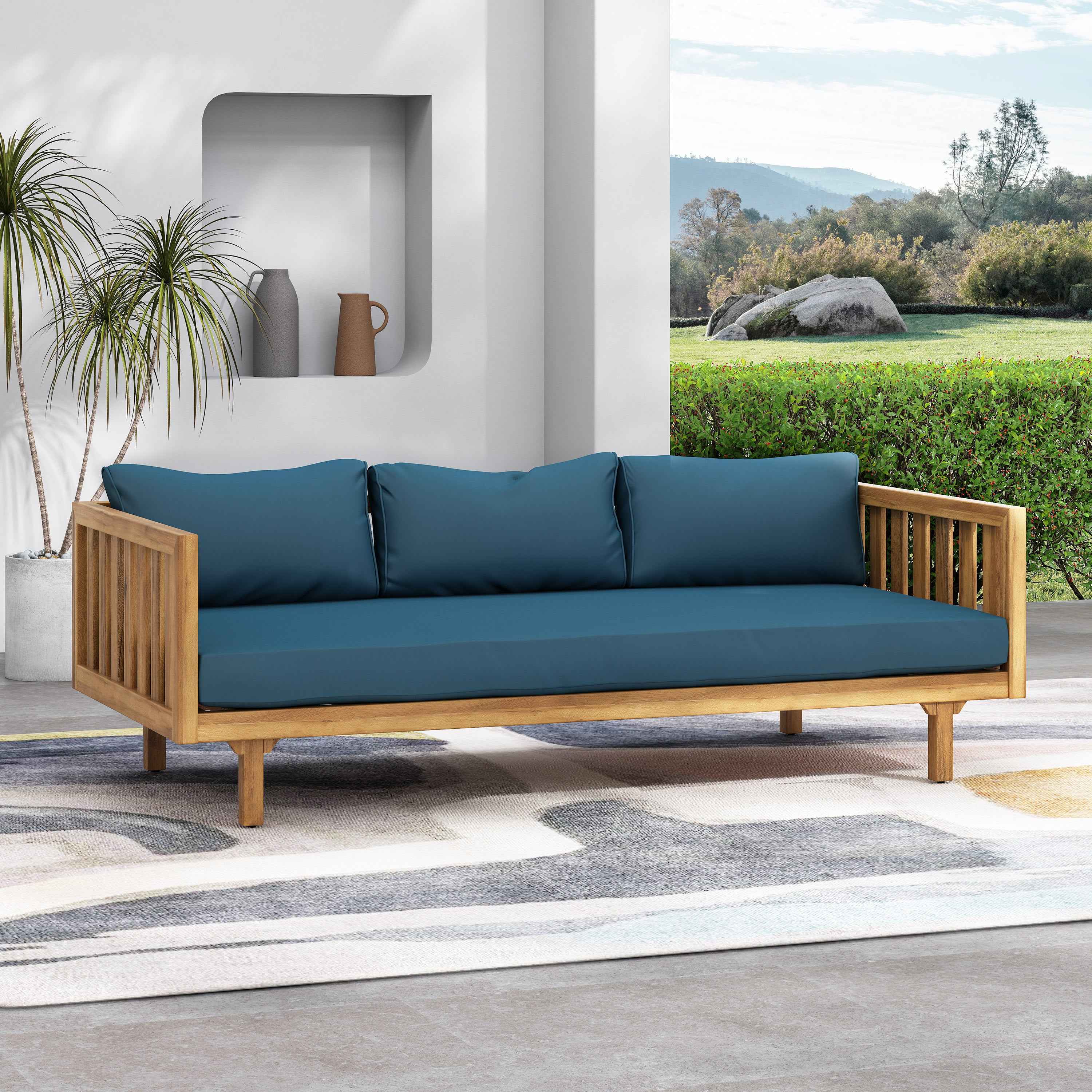Claremont 3 Seater Daybed Teak Acacia Wood Water-Resistant Cushions