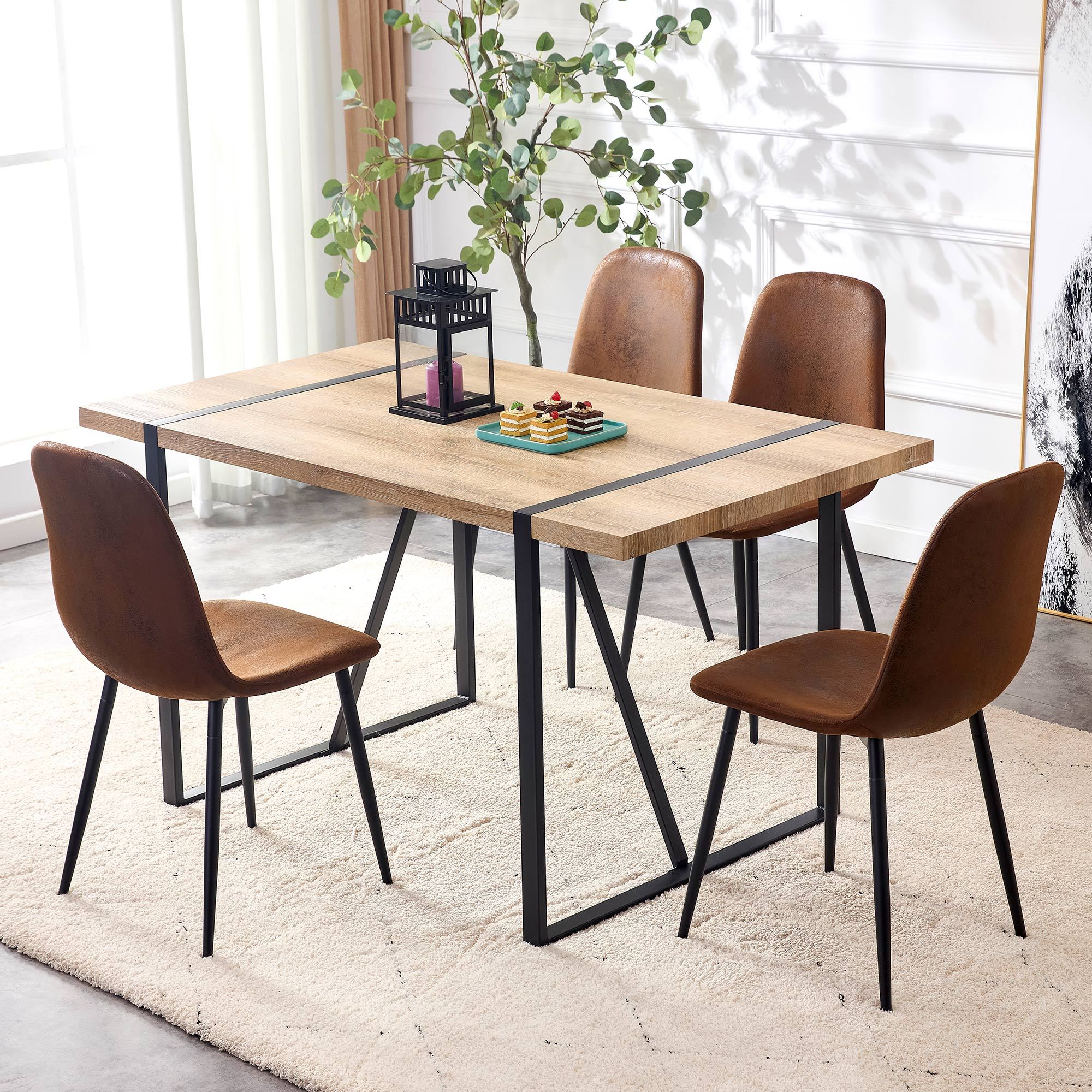 A set of 4 modern medieval style restaurant cushioned side chairs, equipped with soft cushions and black metal legs, suitable for kitchens, lounges, and farmhouses. B0501A