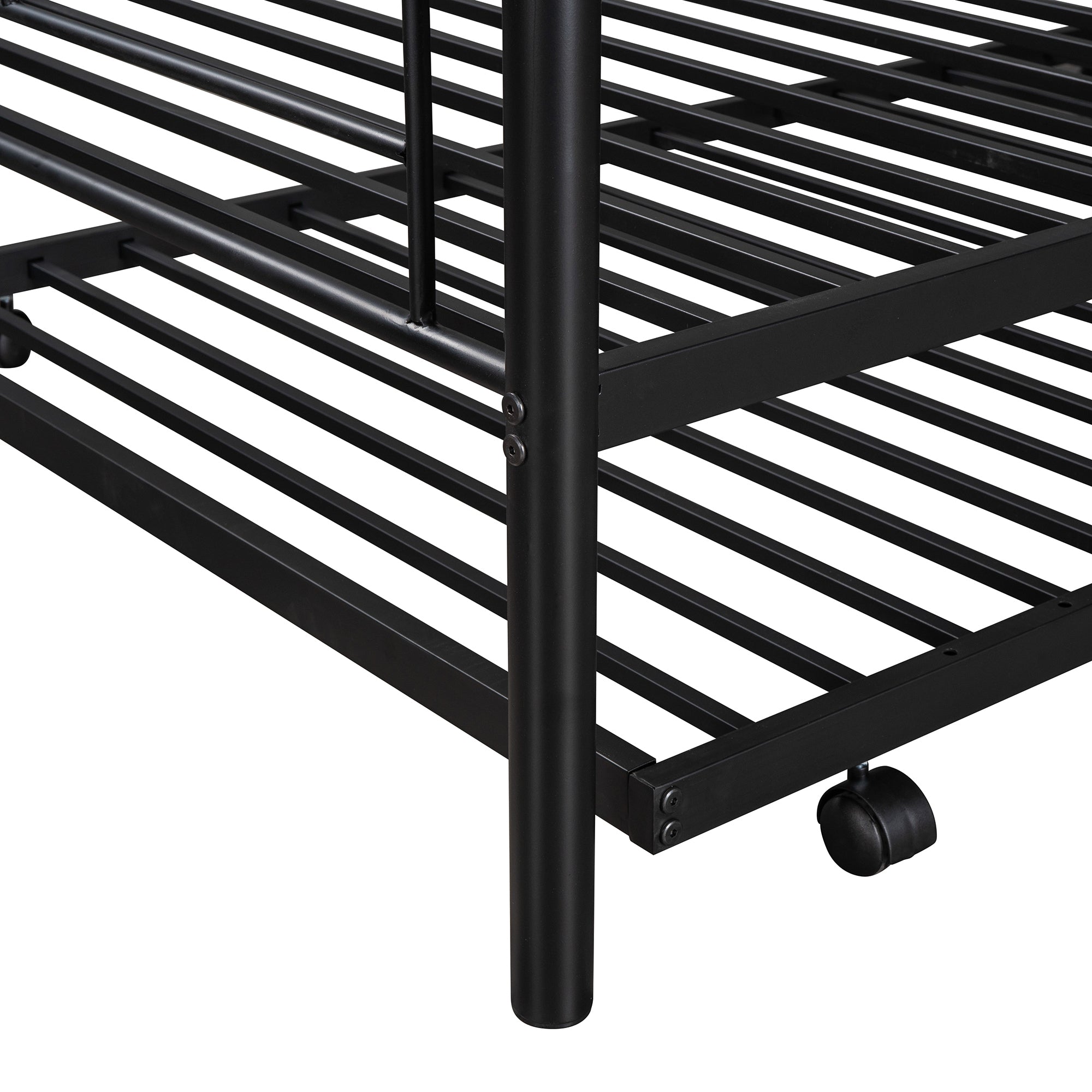 Twin-Over-Twin Metal Bunk Bed With Trundle,Can be Divided into two beds,No Box Spring needed ,Black ( old sku: MF194806AAB )