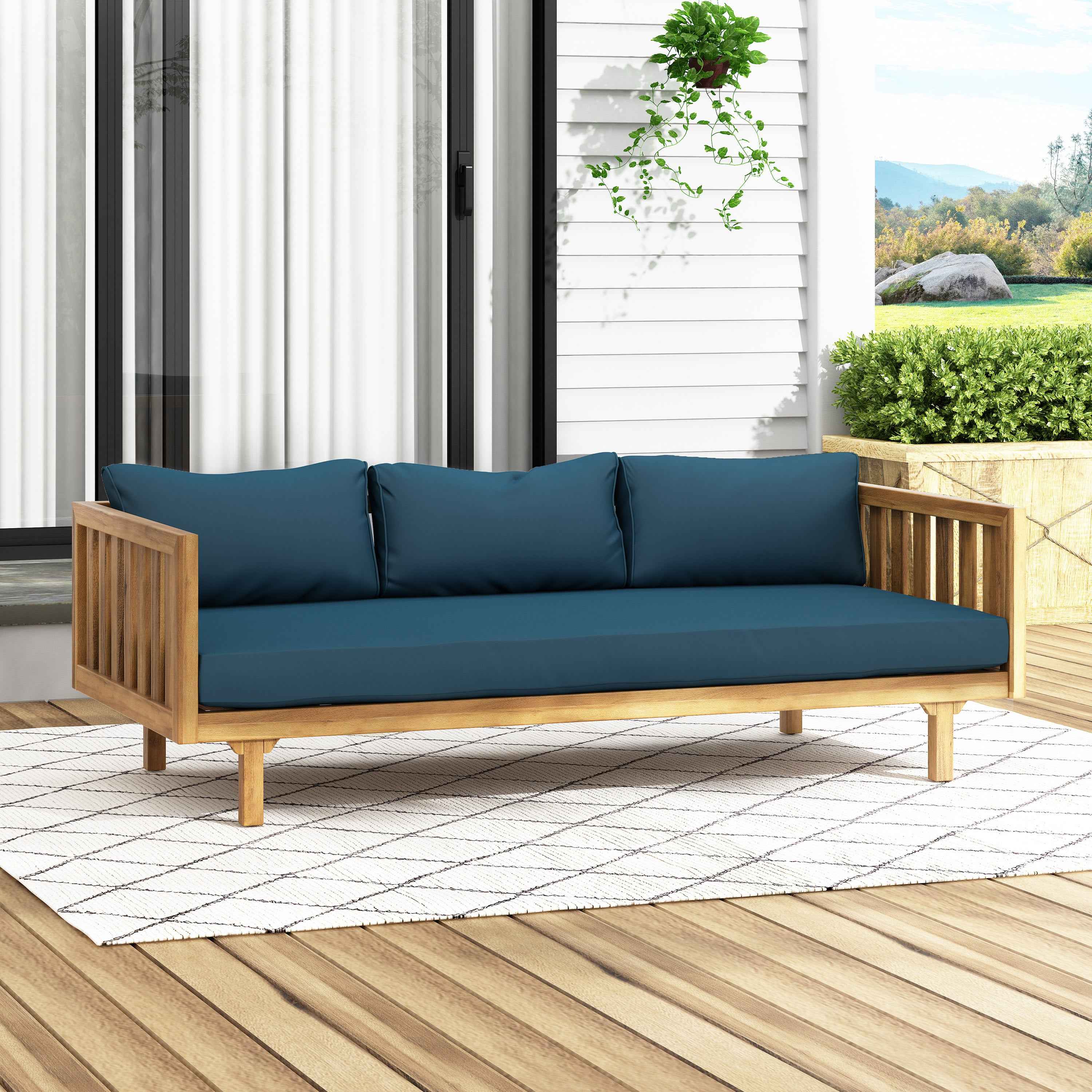 Claremont 3 Seater Daybed Teak Acacia Wood Water-Resistant Cushions