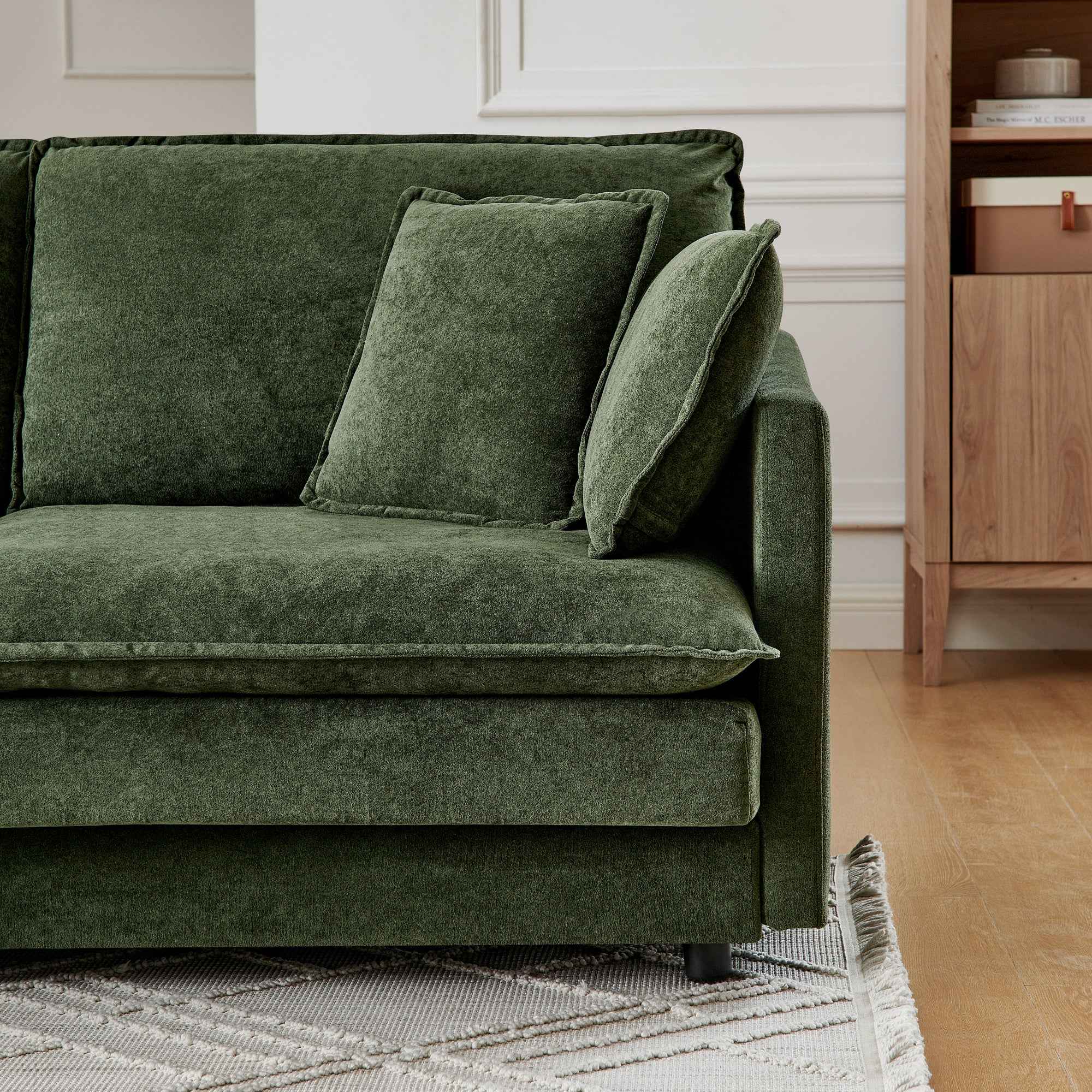 Modern Home Living Room L-Shaped Sectional Sofa Couches with Ottoman, Convertible Oversized 4 Seater Couch Towel Fabric, Green