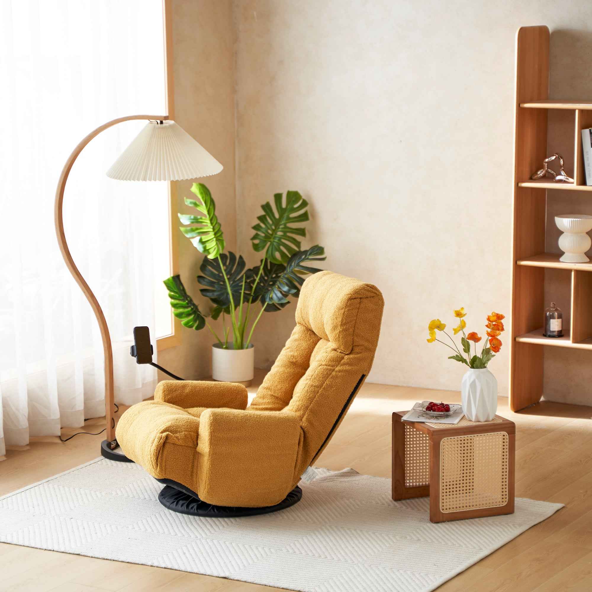 Adjustable Yellow Swivel Lounge Chair with 360-Degree Rotating Seat and Headrest Support, Leisure Chair Deck Chair - Game Chair for Living Room