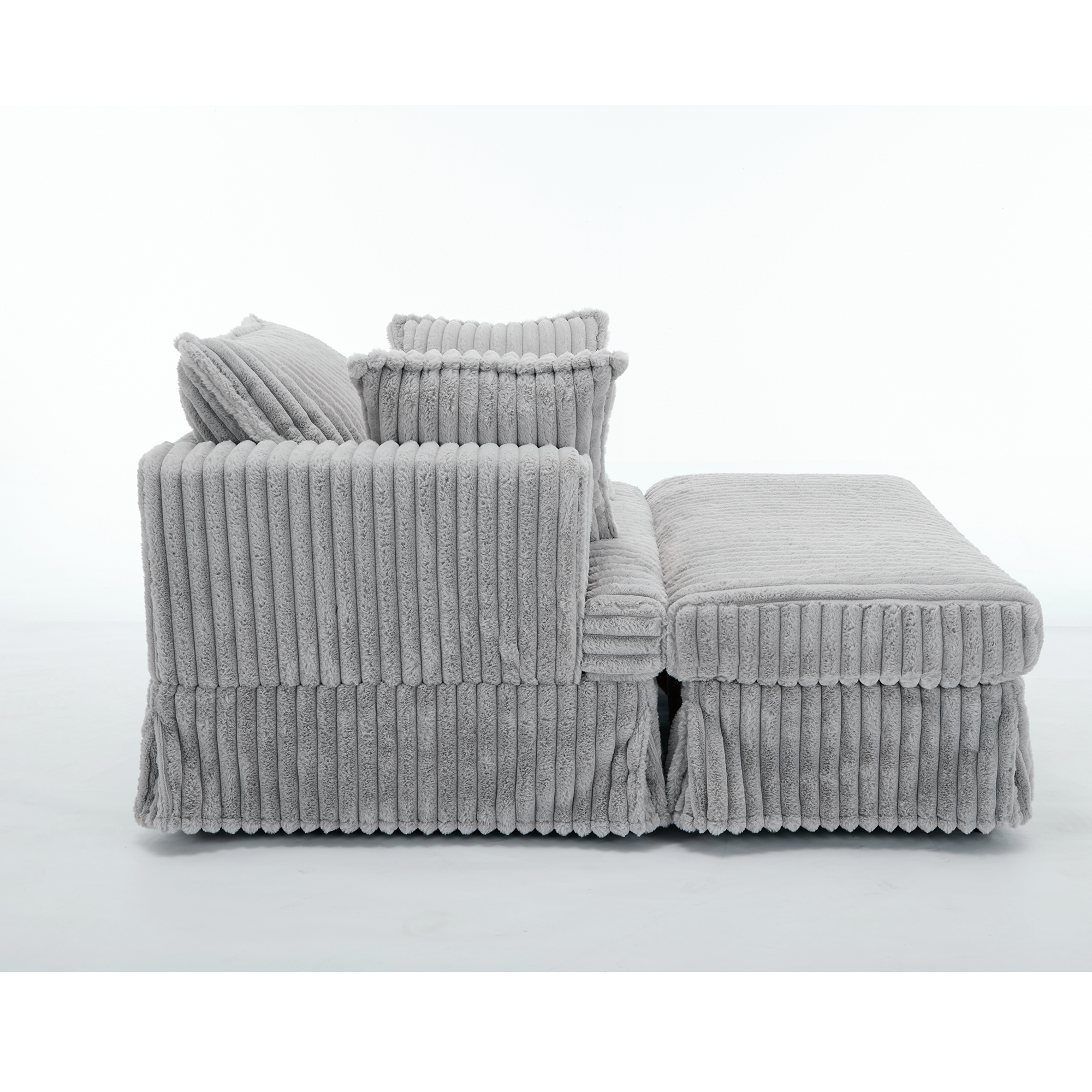 [NEW ARRIVED] 47.7'' Oversized Corduroy Chaise Longue with Ottoman,  Deep Seat  Reclining Chair Sofa, Comfy Thicked Upholstered Pad Chair ,with Foot Stool ,OVERSIZE, Movable Ottoman,Light Gray