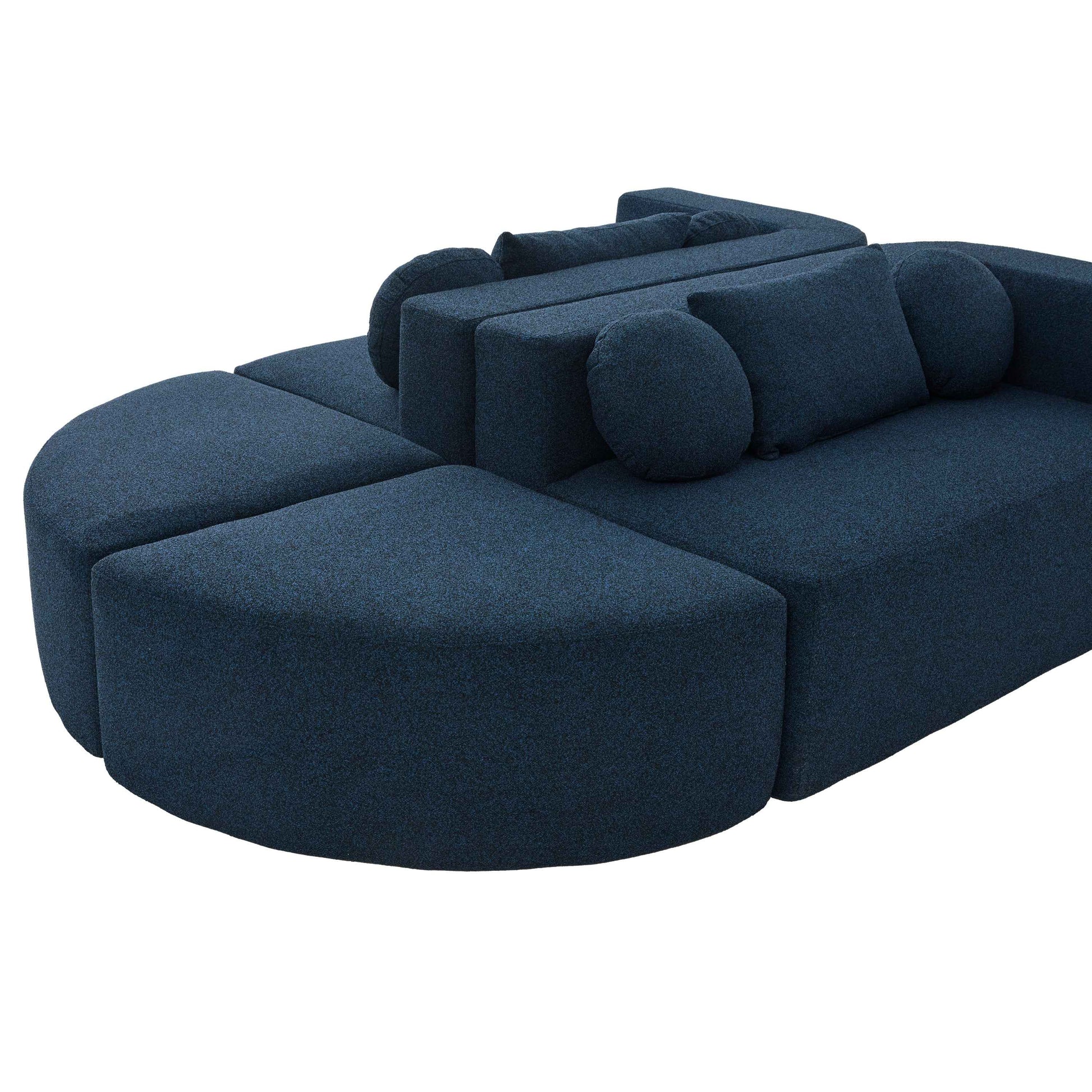Boneless Couch Modular Sectional Sofa with Deep Seating and Curved Design in Blue Boucle, 114.9 Inches