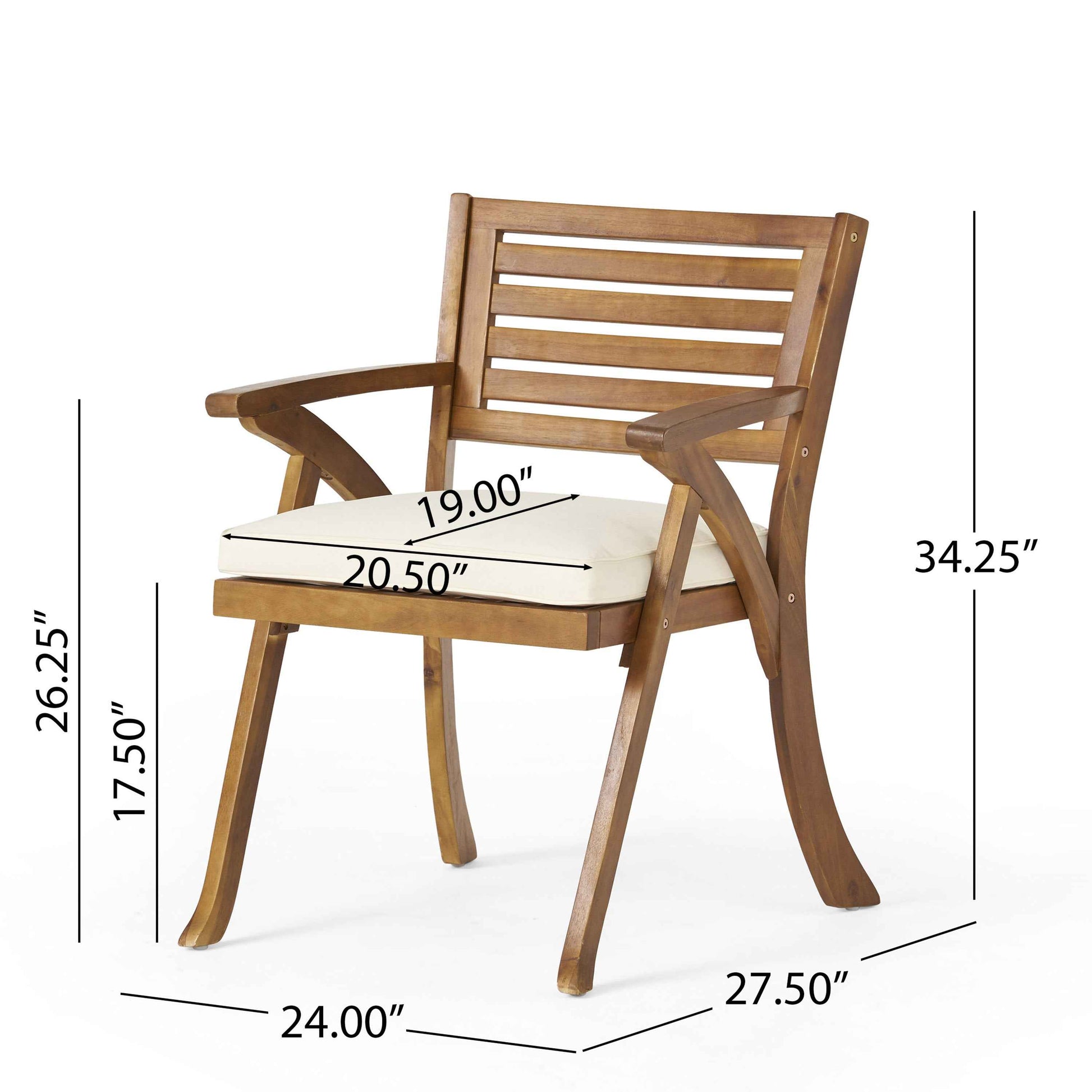 Acacia Wood Dining Chair with Water-resistant Cushion, Teak