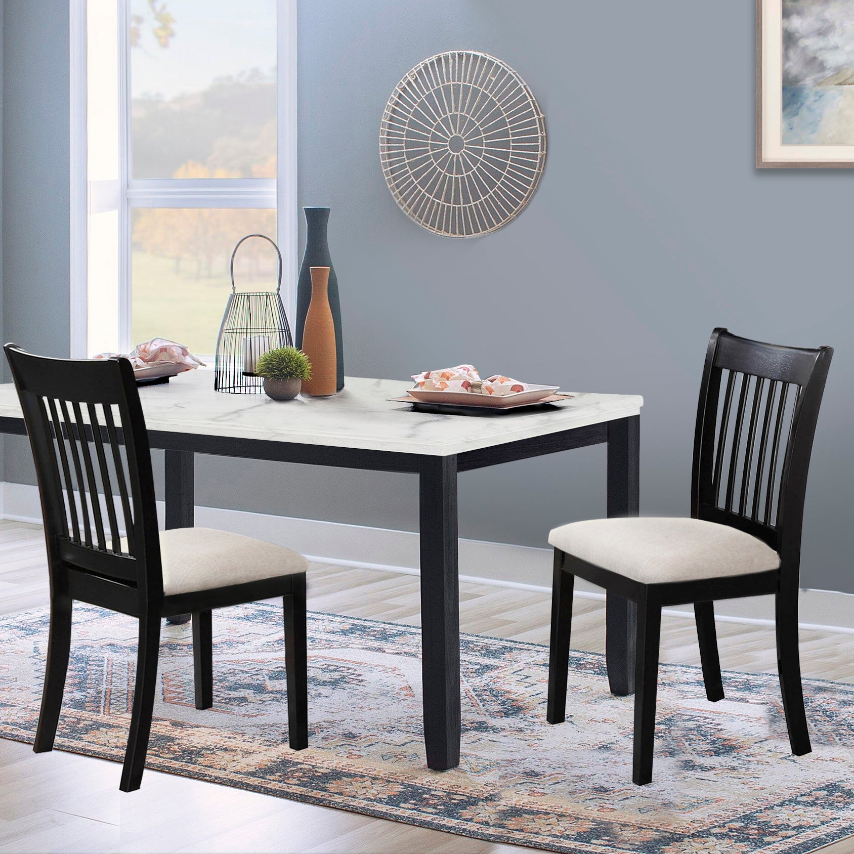 Dining Room Furniture Black Finish Set of 2 Seating Chairs Cushion Seats Wooden Back Kitchen Breakfast Chairs