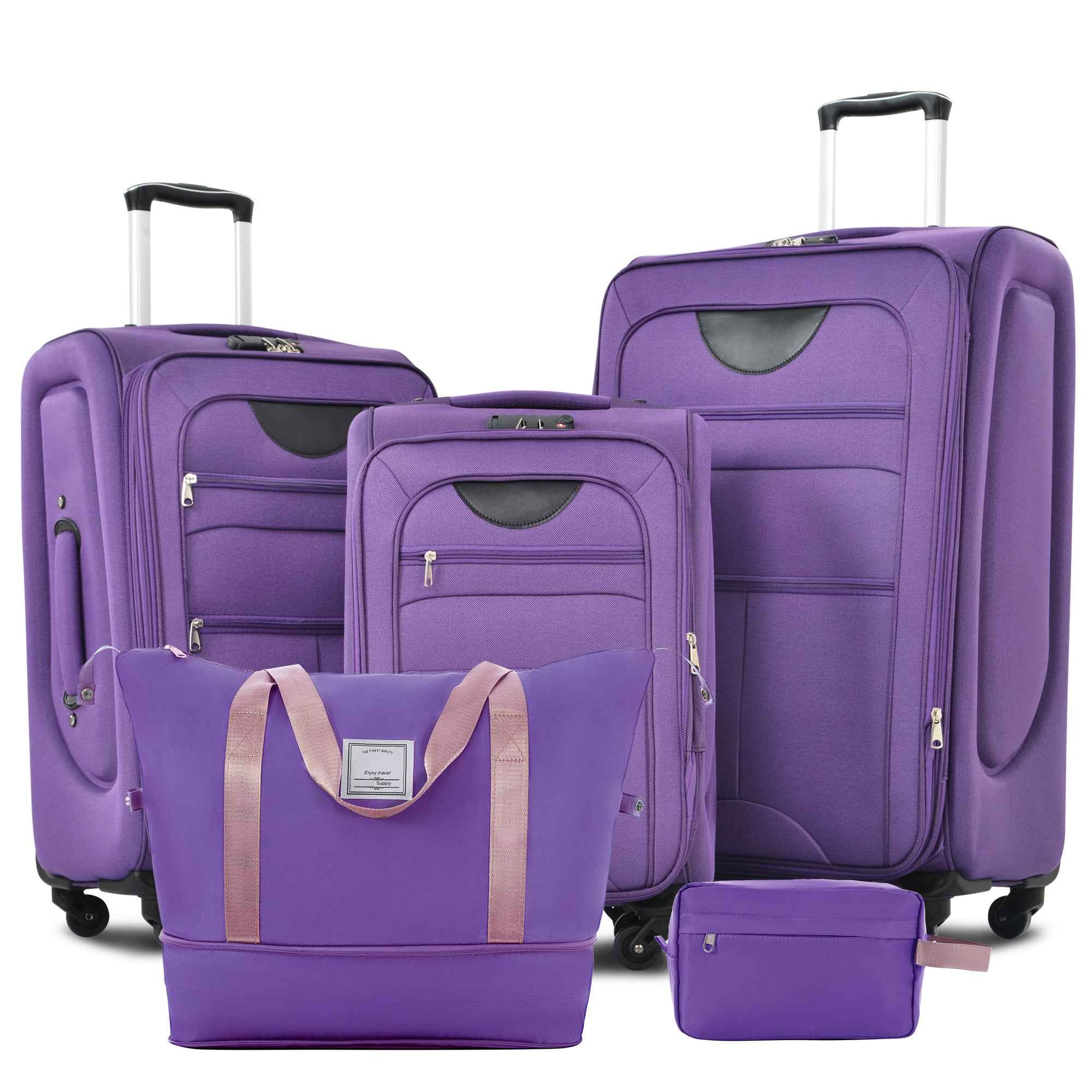 Softside Luggage Expandable 3 Piece Set Suitcase with Duffel Bag Upright Spinner Softshell Lightweight Luggage Travel Set-22/26/30 IN