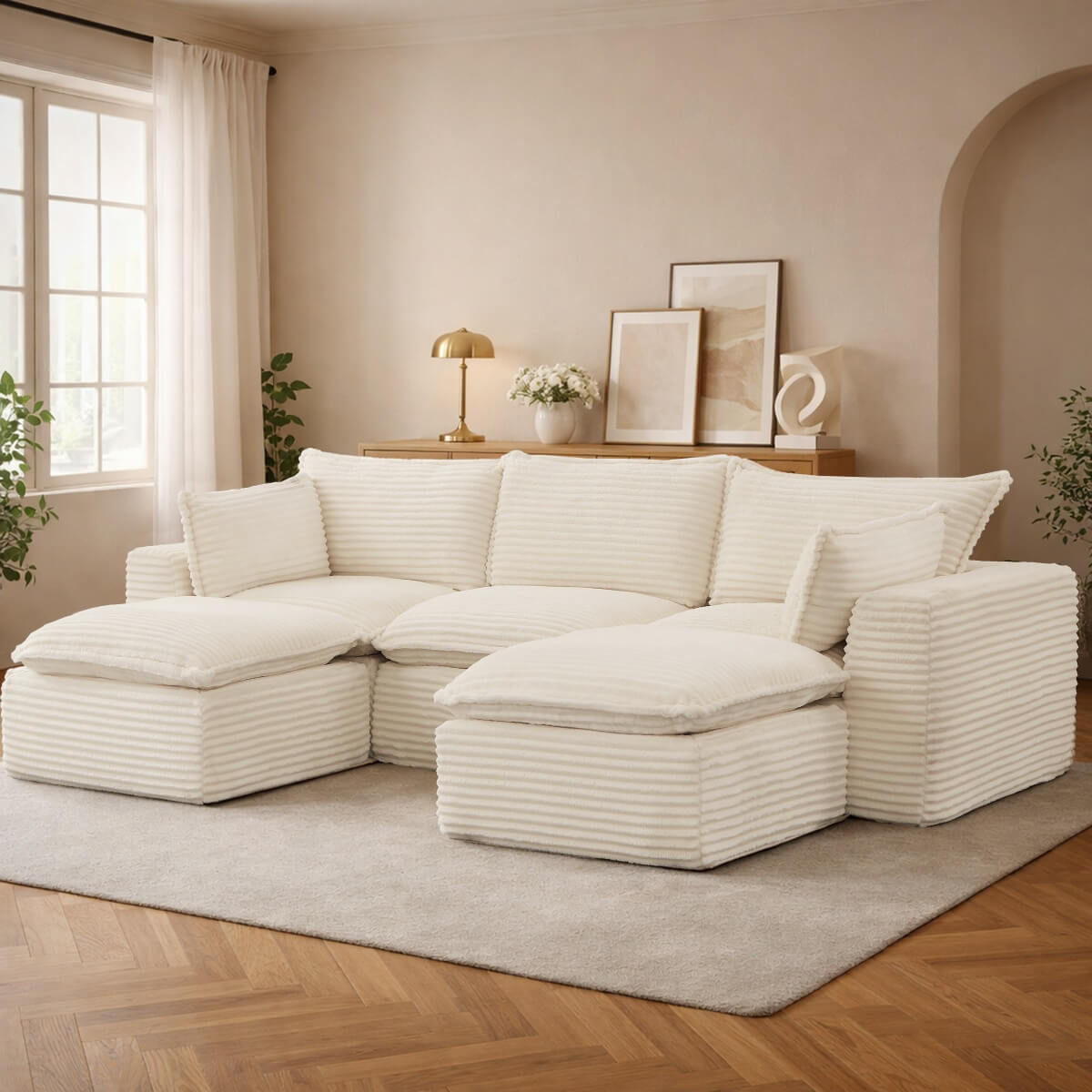 3-5 Seat Convertible Sofa Bed - Compression Modular Couch with 2 Ottomans, Transforming Sofa & Bed for Living Room, Apartment & Small Spaces