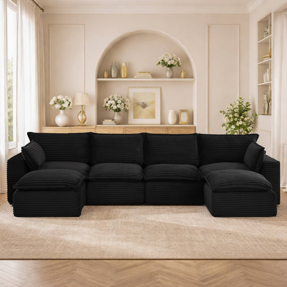 4-6 Seat Convertible Sofa Bed - Modular Compression Couch with Ottomans for Living Room, Apartment & Small Spaces