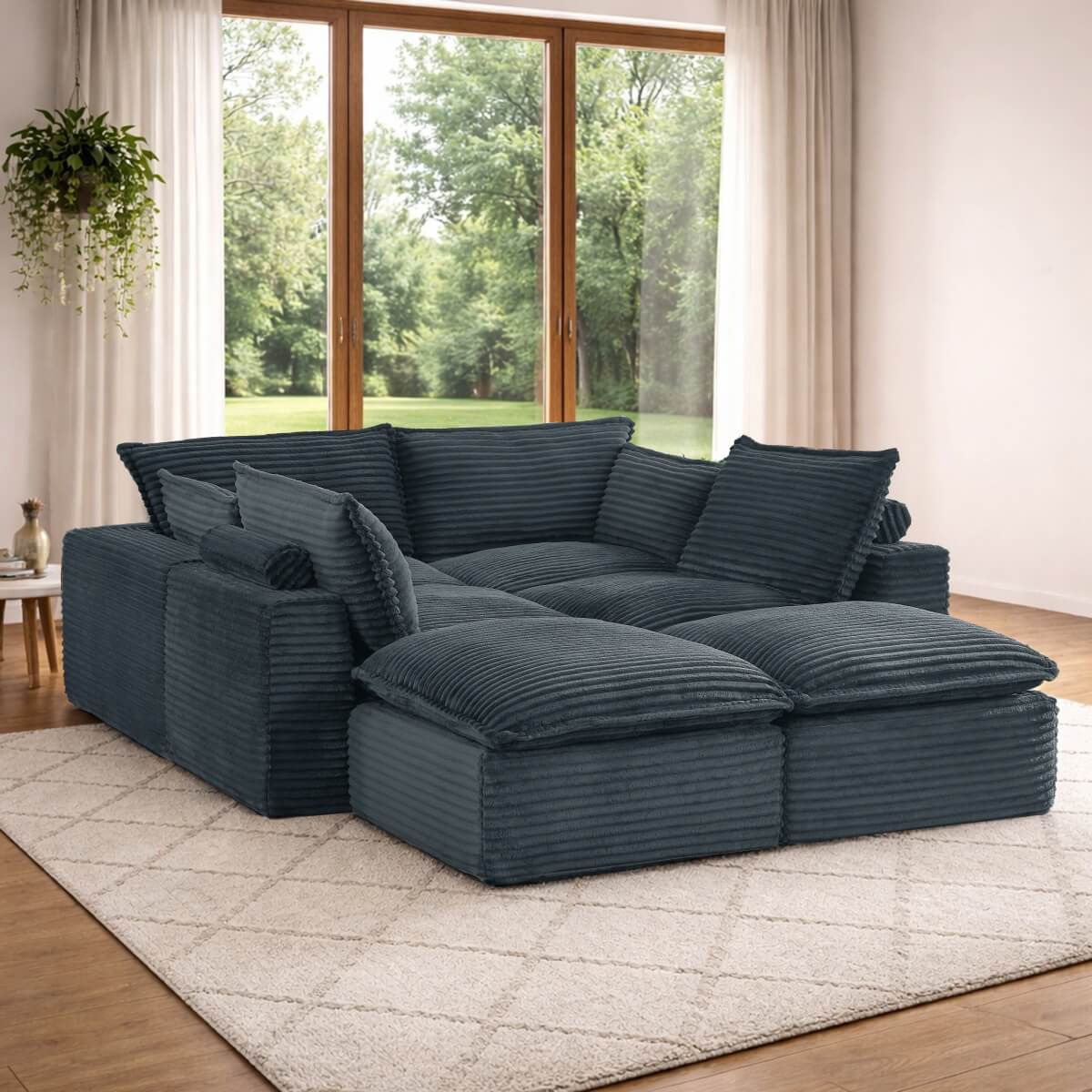 4-6 Seat Convertible Sofa Bed - Modular Compression Couch with Ottomans for Living Room, Apartment & Small Spaces