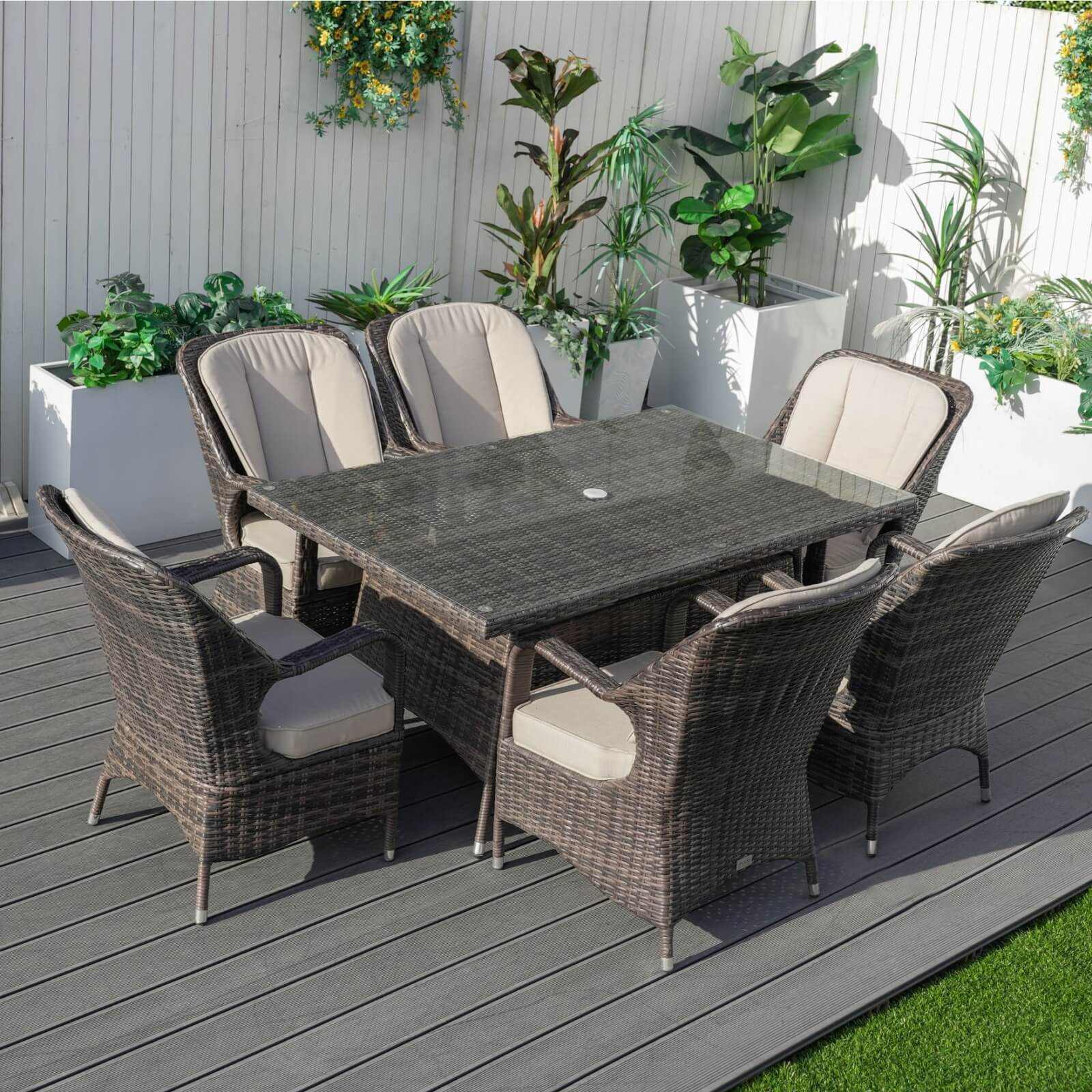 6-Seat Outdoor Dining Set with Rectangular Dining Table(PAD-1712-SET) - Abrihome
