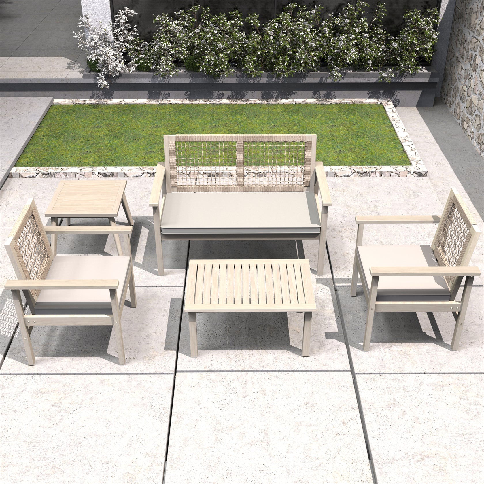 Comfort Outdoor Seating Set – Acacia Wood Frame with Rope Design & Cushions(PAC-2523) - Abrihome