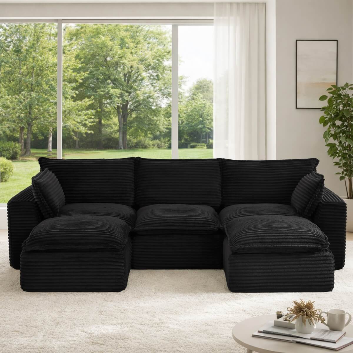 3-5 Seat Convertible Sofa Bed - Compression Modular Couch with 2 Ottomans, Transforming Sofa & Bed for Living Room, Apartment & Small Spaces