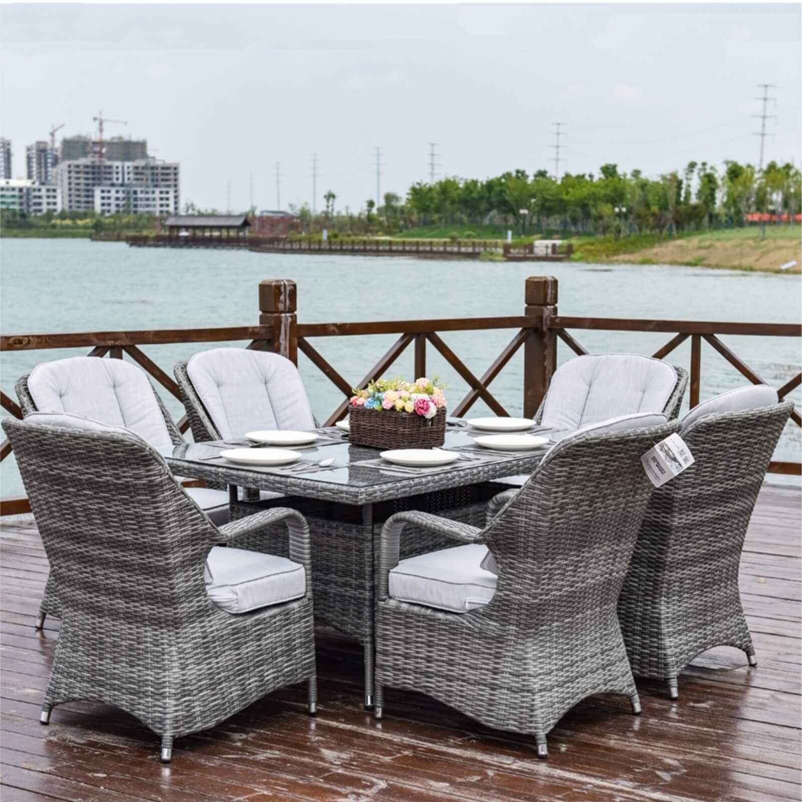 6-Seat Outdoor Dining Set with Rectangular Dining Table(PAD-1712-SET) - Abrihome