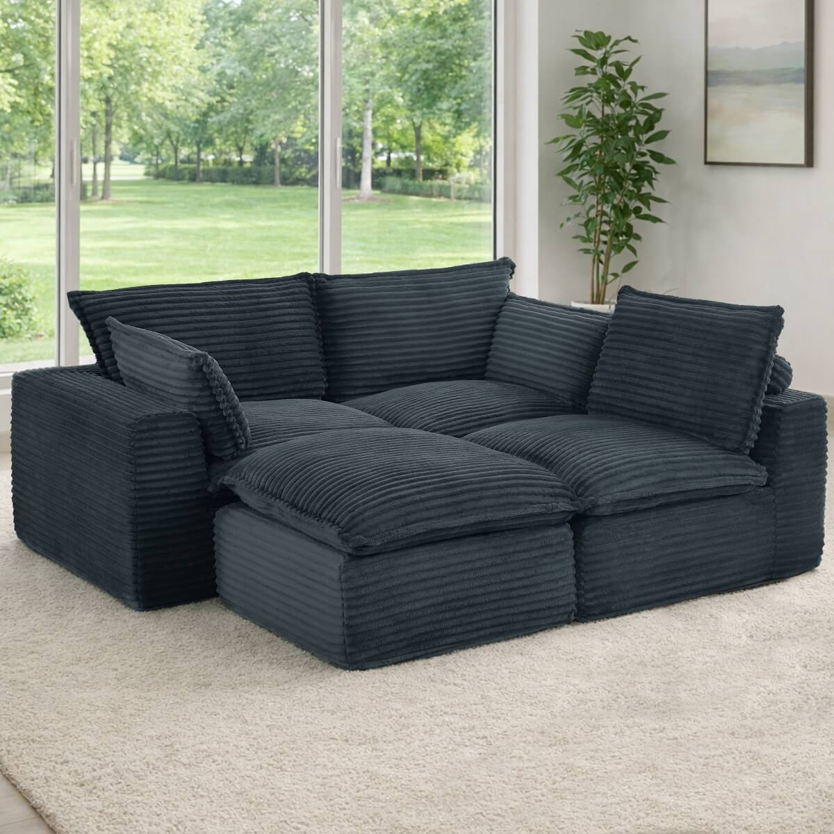 3-5 Seat Convertible Sofa Bed - Compression Modular Couch with 2 Ottomans, Transforming Sofa & Bed for Living Room, Apartment & Small Spaces