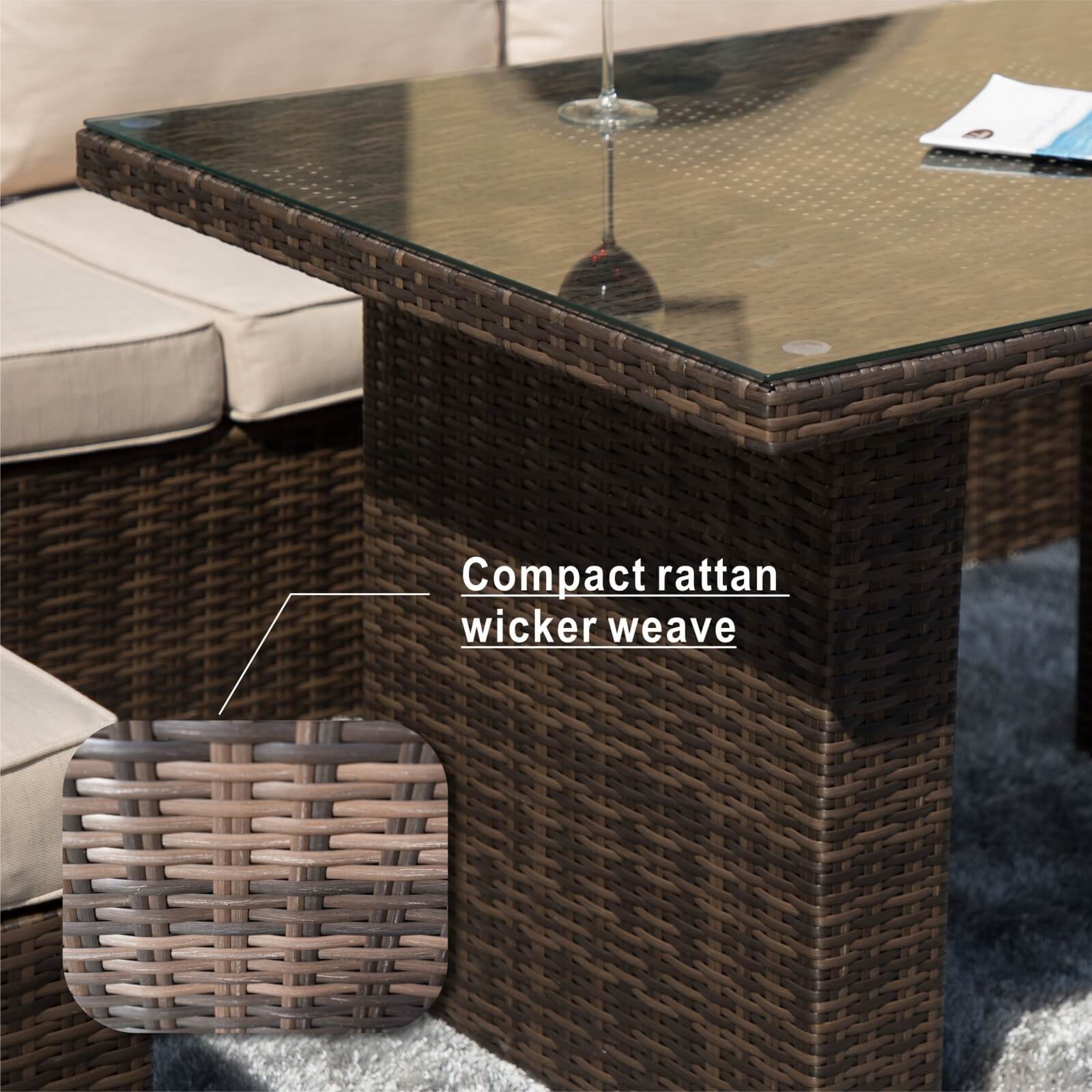 Outdoor Corner Sofa Set with Rectangular Dining Table and Ottoman(PAS-1403-SET) - Abrihome