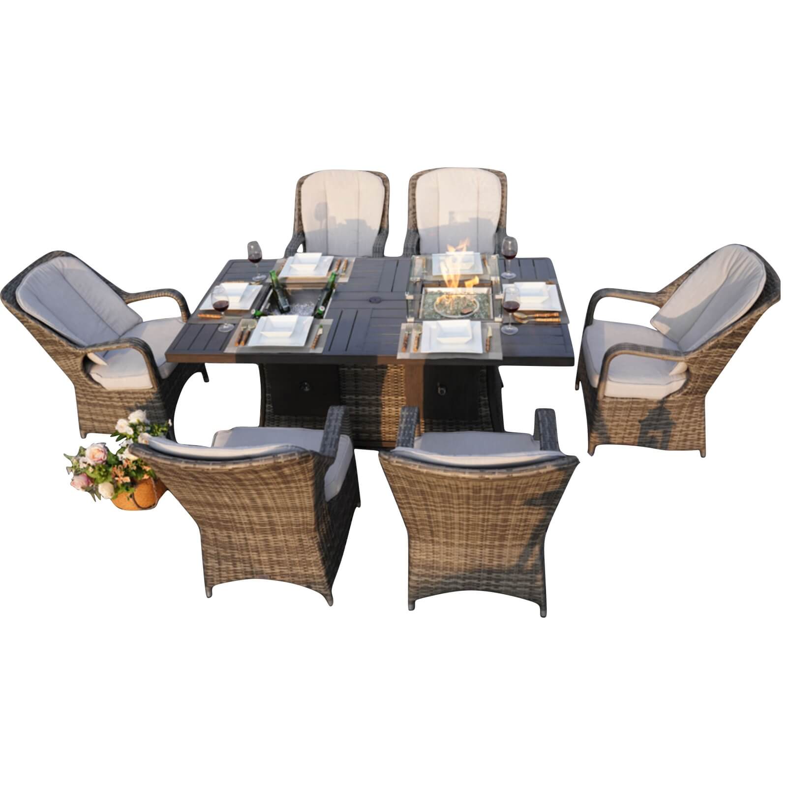 Outdoor 6-Seat Dining Set with Fire Pit Table and Ice Bucket(PAG-1106FI-SET) - Abrihome