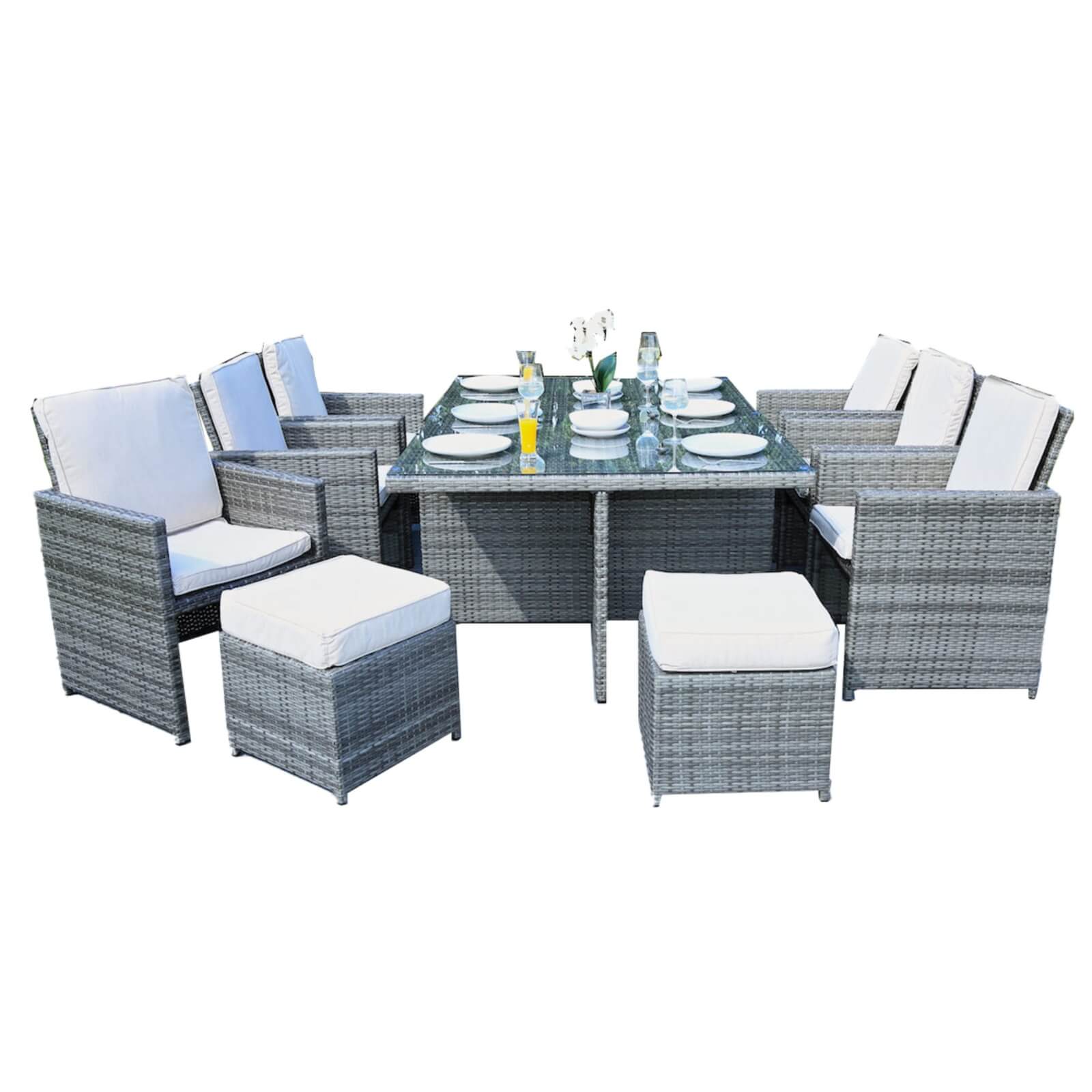 Carmel 10-Seat Outdoor Dining Set with Rectangular Glass Tabletop( PAD-3234-SET) - Abrihome
