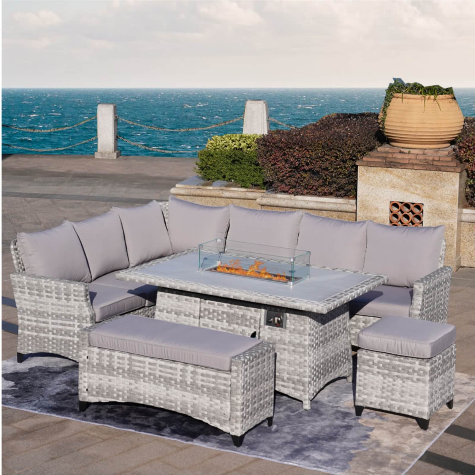 5-Piece Outdoor Lounge Set with Fire Pit Table (PAF-2001) - Abrihome