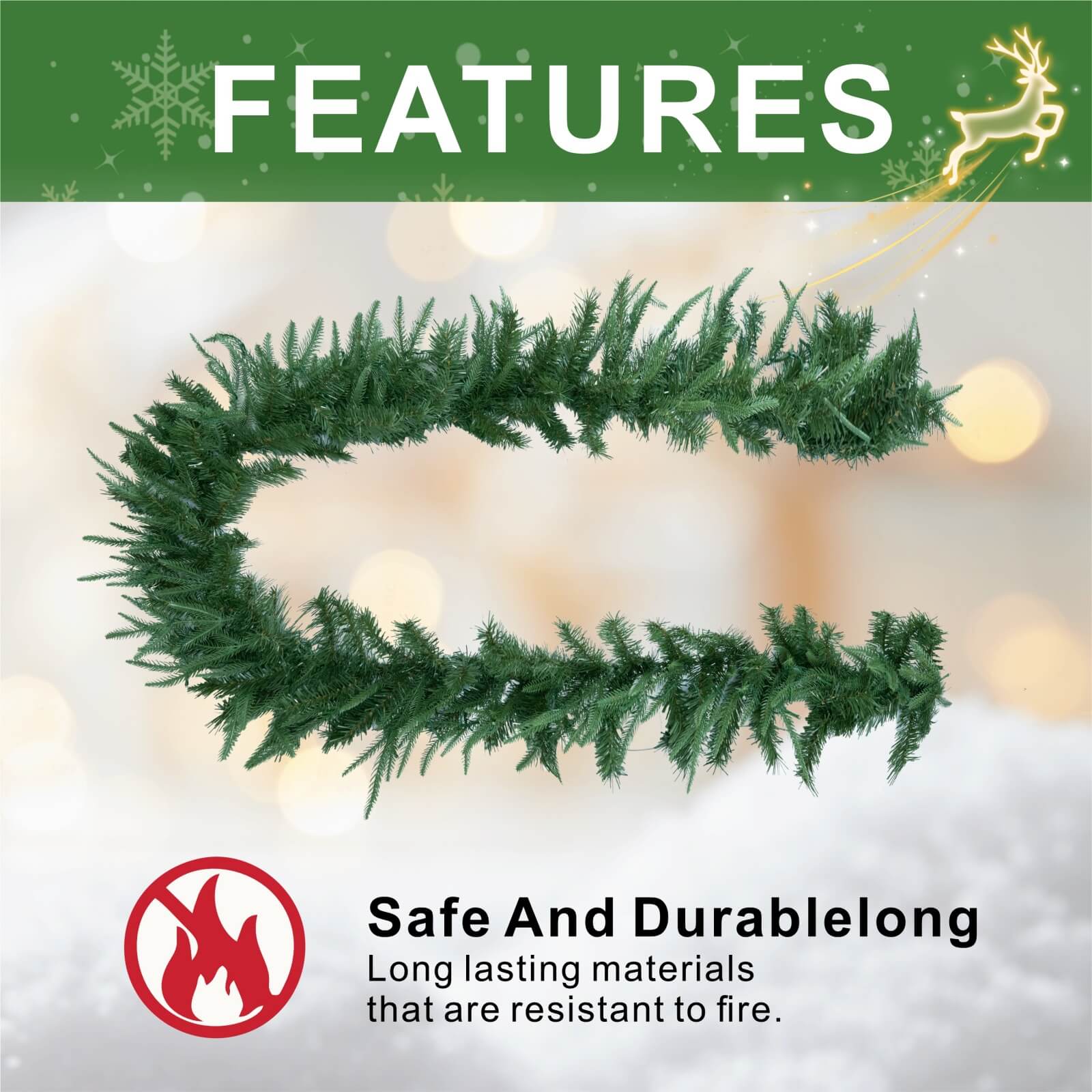 Pine Needle Garland with Optional Warm White LED Lights(PJG-2513) - Abrihome