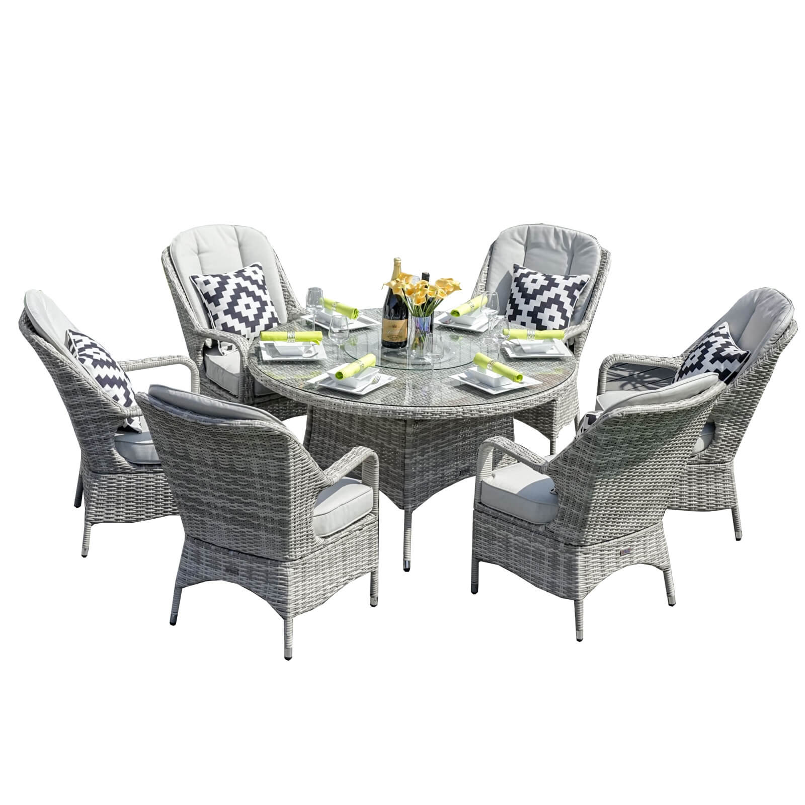 6-Seat Outdoor Dining Set featuring a Round Dining Table with Glass Turntable(PAD-1711-SET) - Abrihome