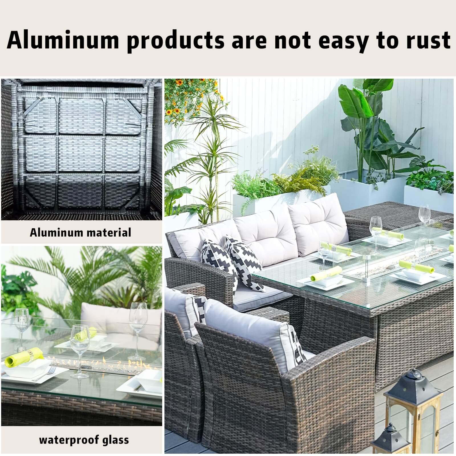 Complete 7-Piece Outdoor Seating Set with Fire Pit and Extra Storage Space(PAS-1503+1106R） - Abrihome